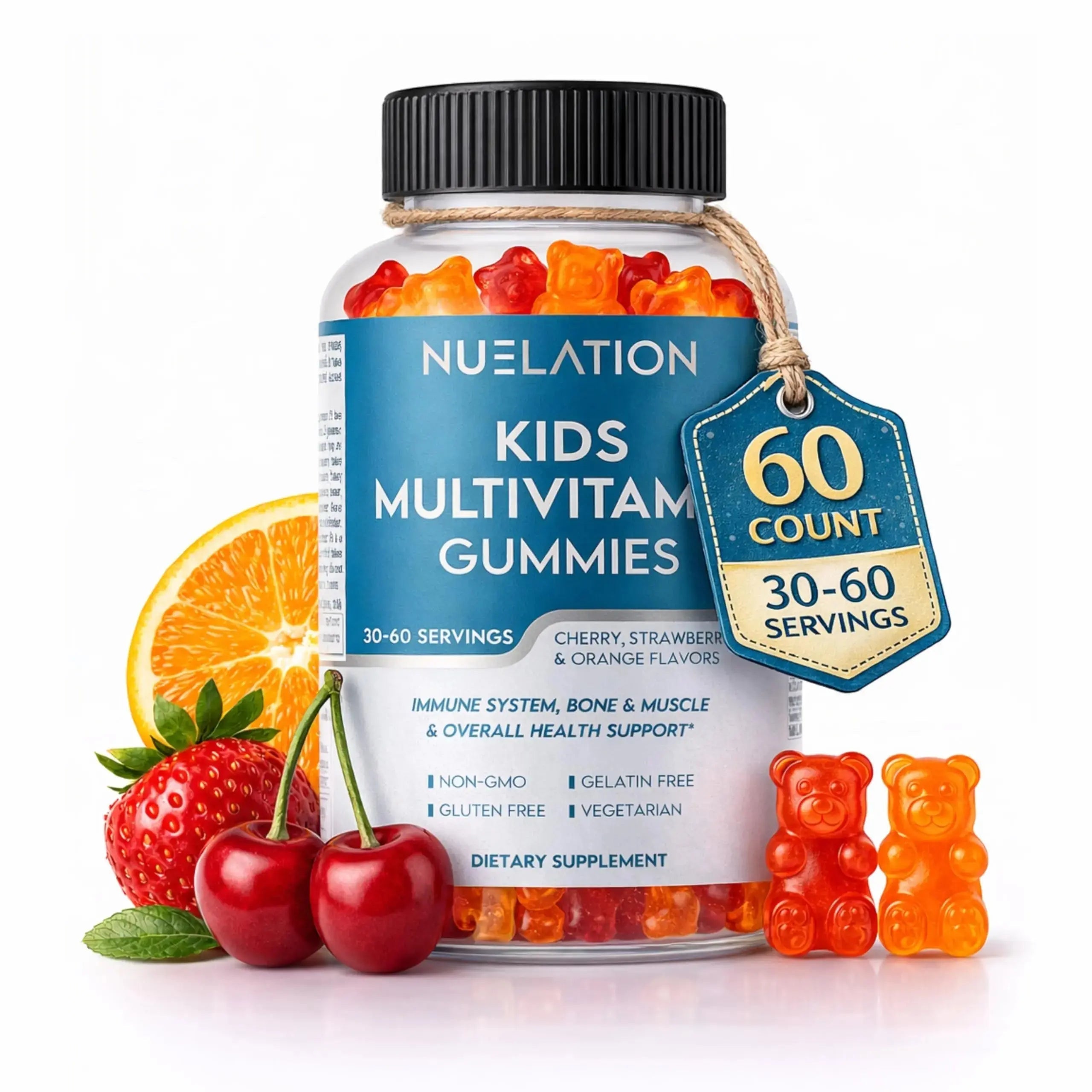 NUELATION Kids Multivitamin Gummies, 30-60 Day Supply with 14 Essential Kids Vitamins & Minerals. Toddler Vitamins for Overall Wellness. Non-GMO, Gelatin-Free, Gluten-Free, Vegetarian Children Vitamin NUELATION Au supplements