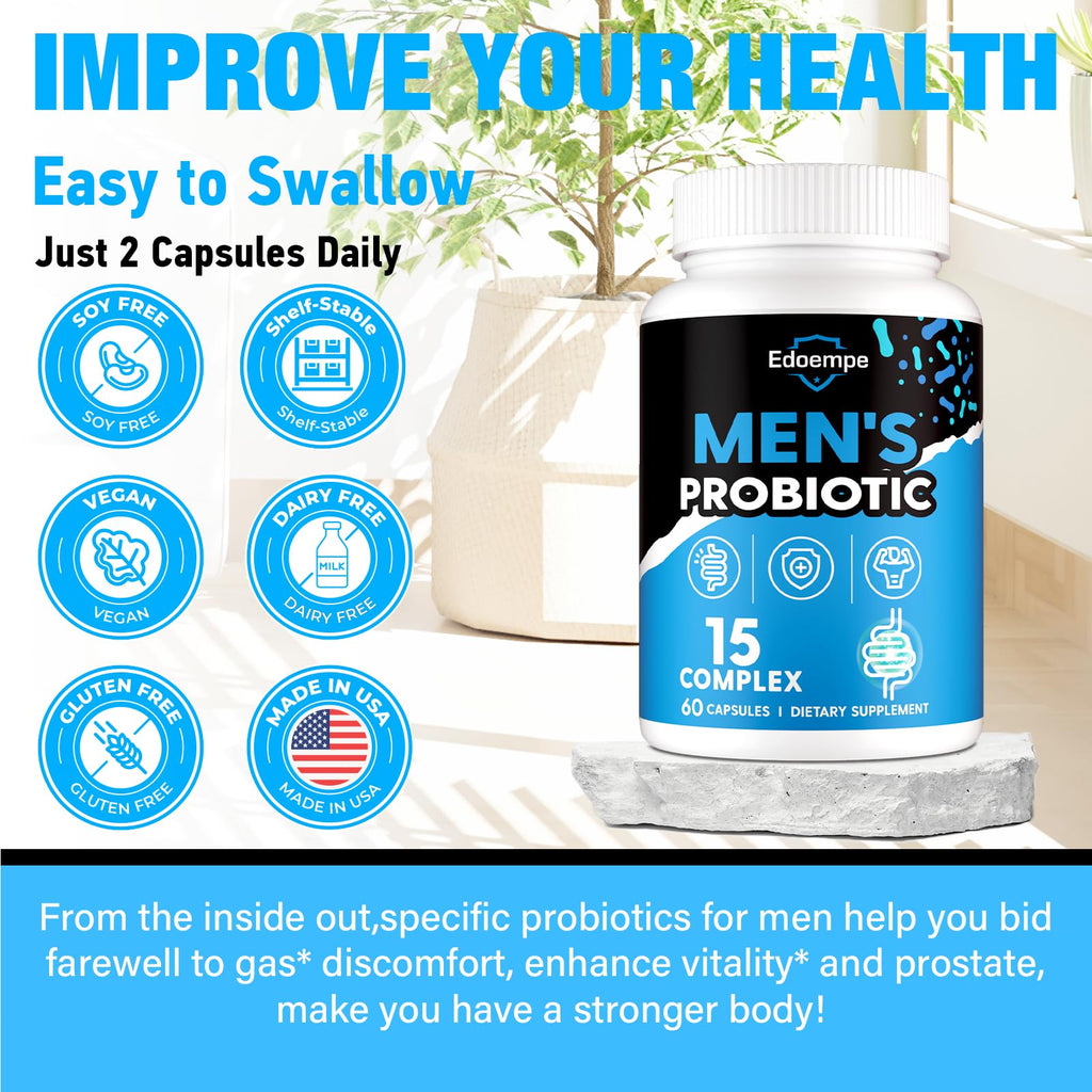 Probiotics for Men, 500 Billion CFUs 12 Strains, Mens Probiotics for Gut Health*, Digestive Health*, Energy, Prostate & Urinary Tract*, with Cranberry, Goji, Turmeric & Amla, Shelf Stable, 60 Caps Edoempe Au supplements