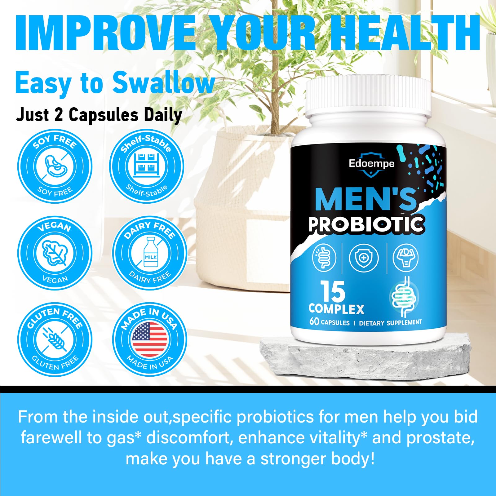 Probiotics for Men, 500 Billion CFUs 12 Strains, Mens Probiotics for Gut Health*, Digestive Health*, Energy, Prostate & Urinary Tract*, with Cranberry, Goji, Turmeric & Amla, Shelf Stable, 60 Caps Edoempe Au supplements