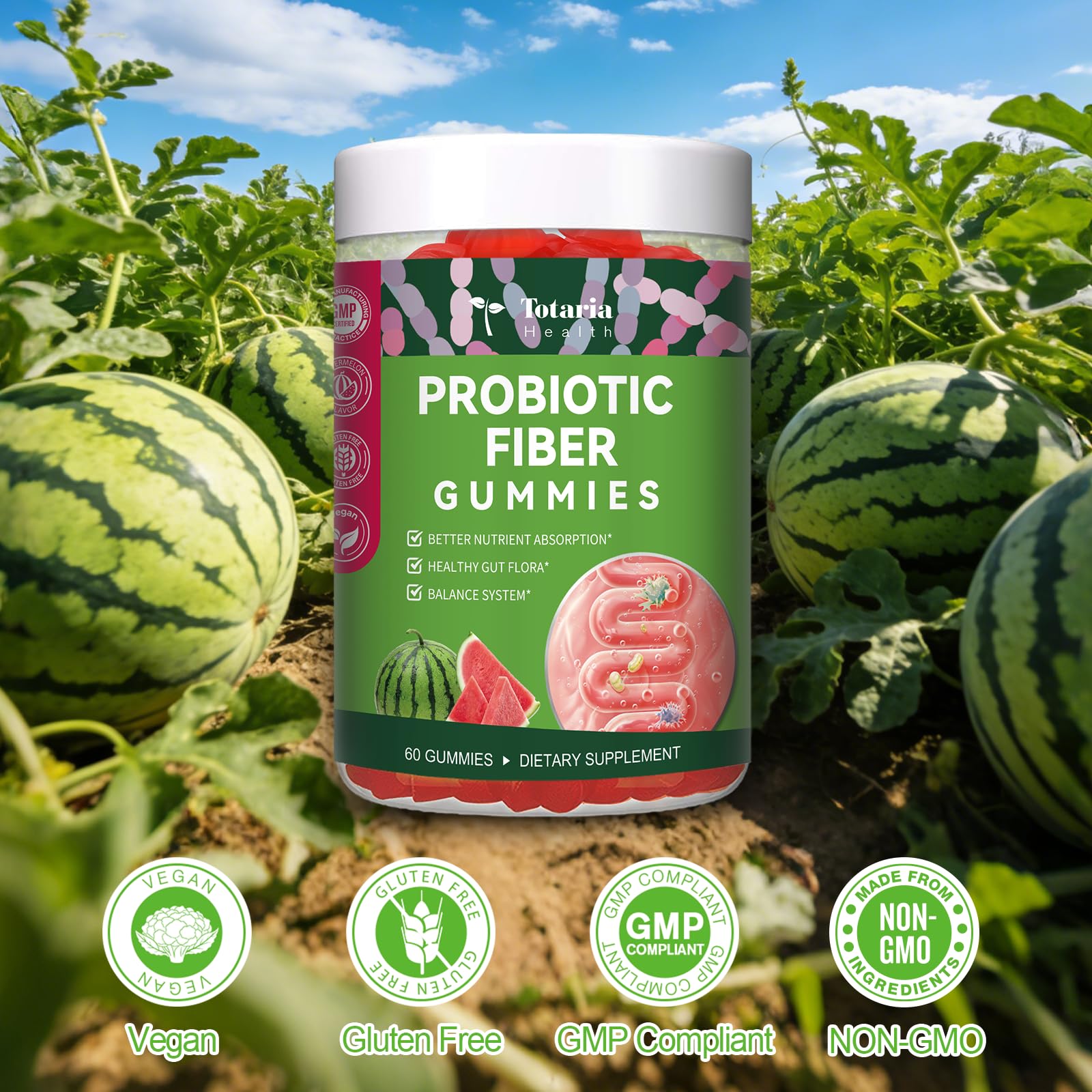 9-in-1 Probiotic Prebiotic Fiber Gummies for Adults & Teens, Sugar-free Fiber Supplement with Psyllium Husk, FOS, Inulin, ACV & 5 Billion CFU Bacillus Coagulans
