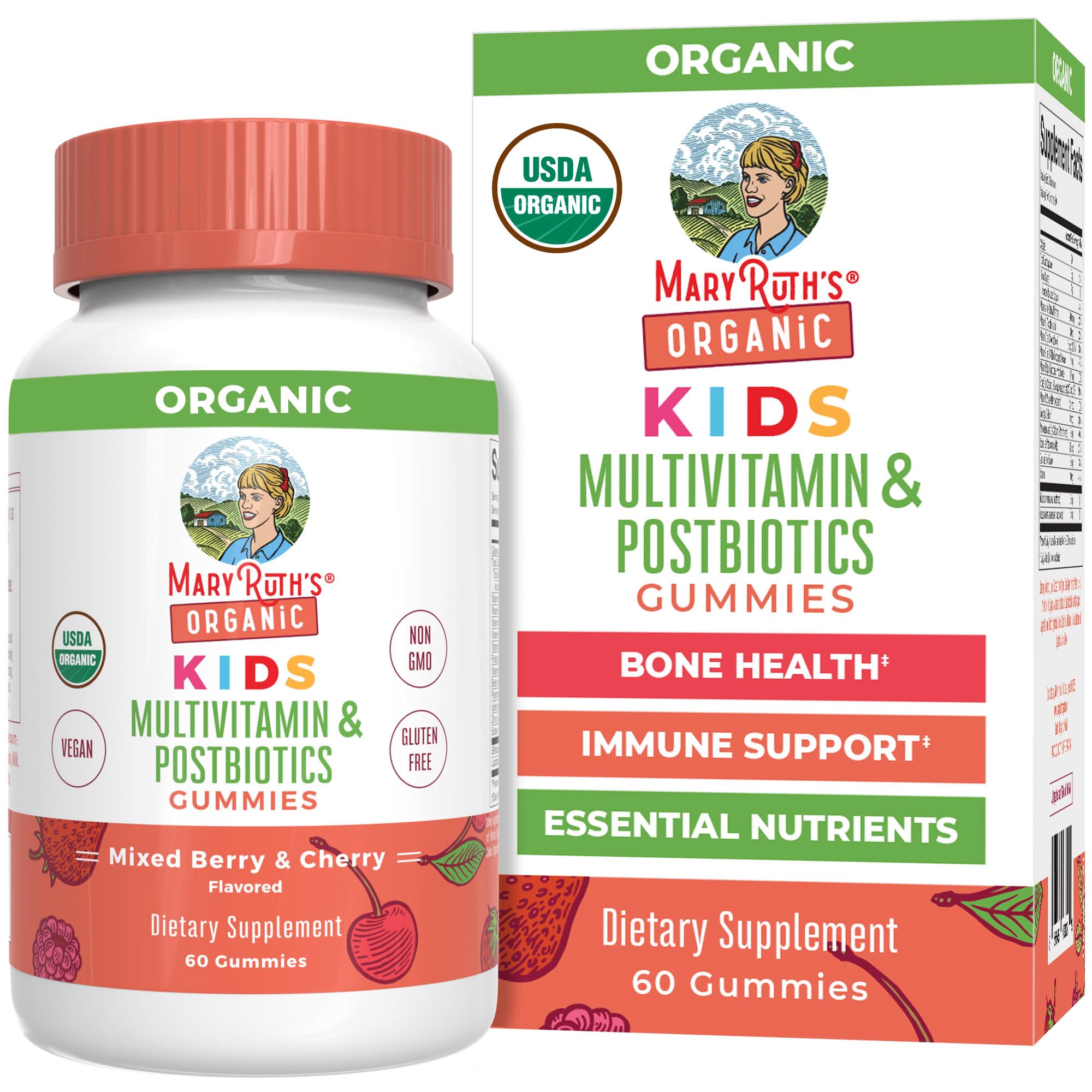 Kids Vitamins by MaryRuth's | USDA Organic | Multivitamin Gummies + Postbiotics for Ages 4+ | Multivitamin for Kids with Lactobacillus Rhamnosus | Children’s Vitamins | Vegan | Non-GMO | 60 Count MARYRUTH'S Au supplements