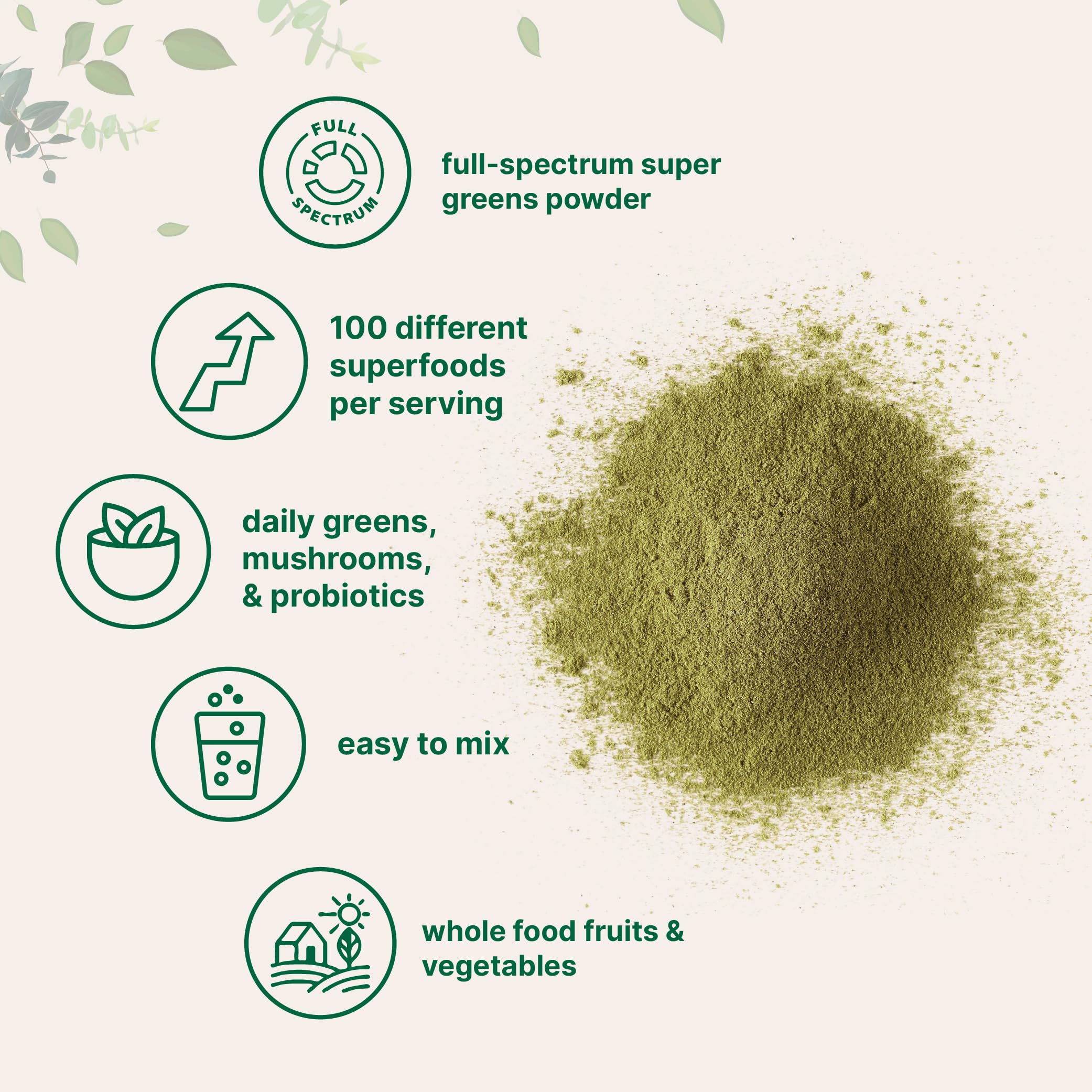 Micro Ingredients Super Greens Powder, 1lb | 100 Superfood Blend with Daily Greens, Probiotics, Fruits, Vegetables & Mushrooms | Source of Vegan Protein & Enzymes