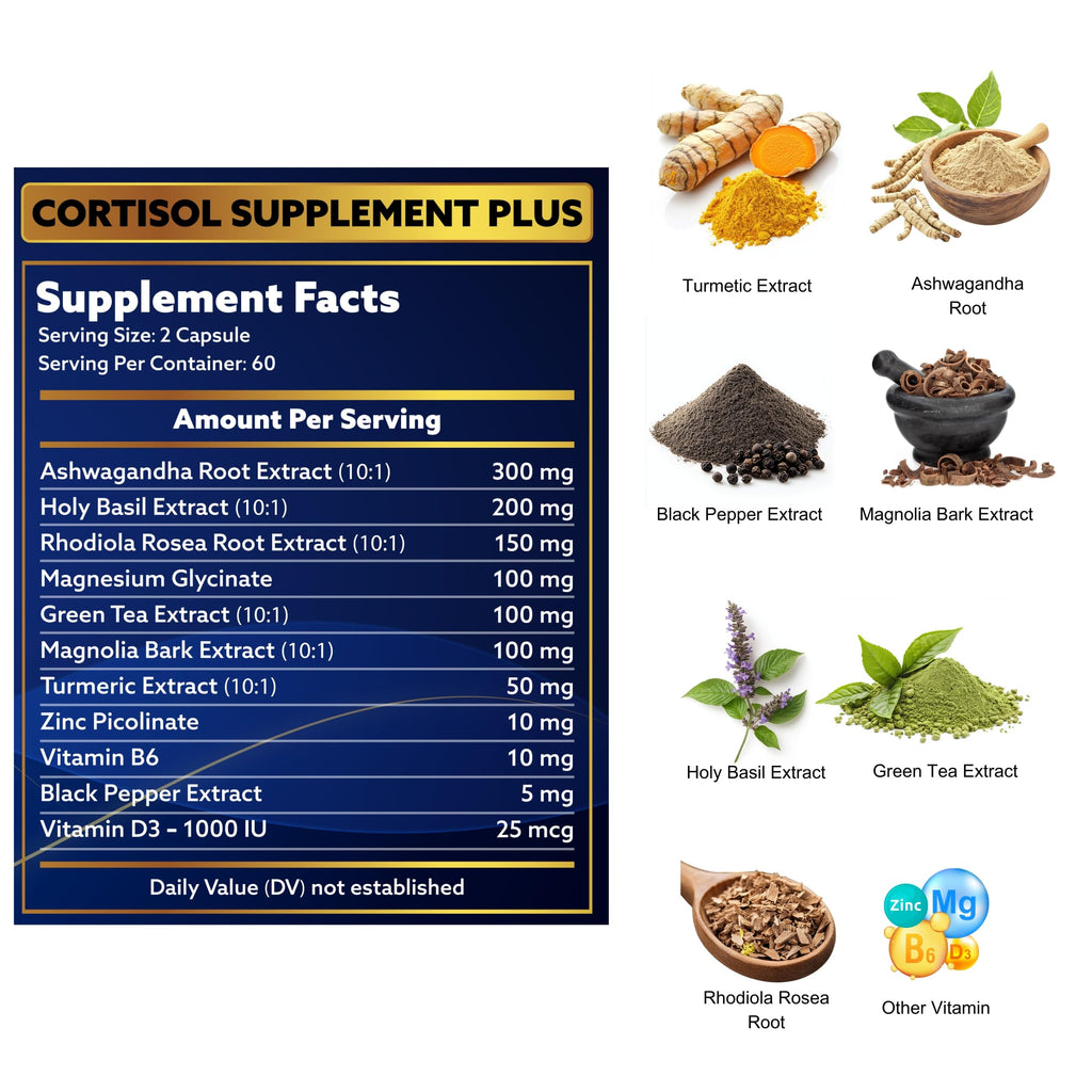 laslafarm 11in1 Cortisol Plus Supplement, 11in1 Ashwagandha and Natural Herbal Complex Vitamin Blend for Daily Mood, Focus and Sleep, Suitable for Women and Men 60 Capsules laslafarm Au supplements