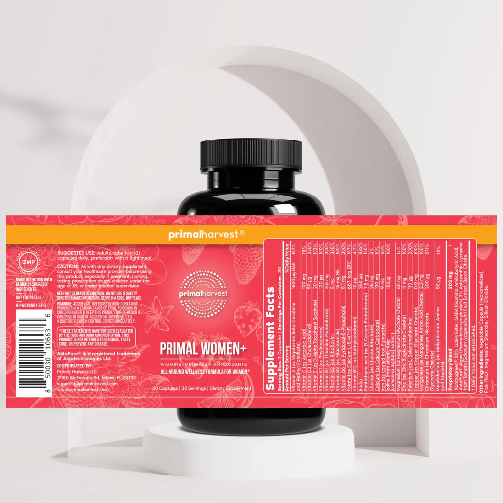 Primal Harvest Women+, Woman's Multivitamin Vitamin A, Vitamin C, Vitamin D and E, Vitamin B12, B6, Biotin Primal Harvest Au supplements