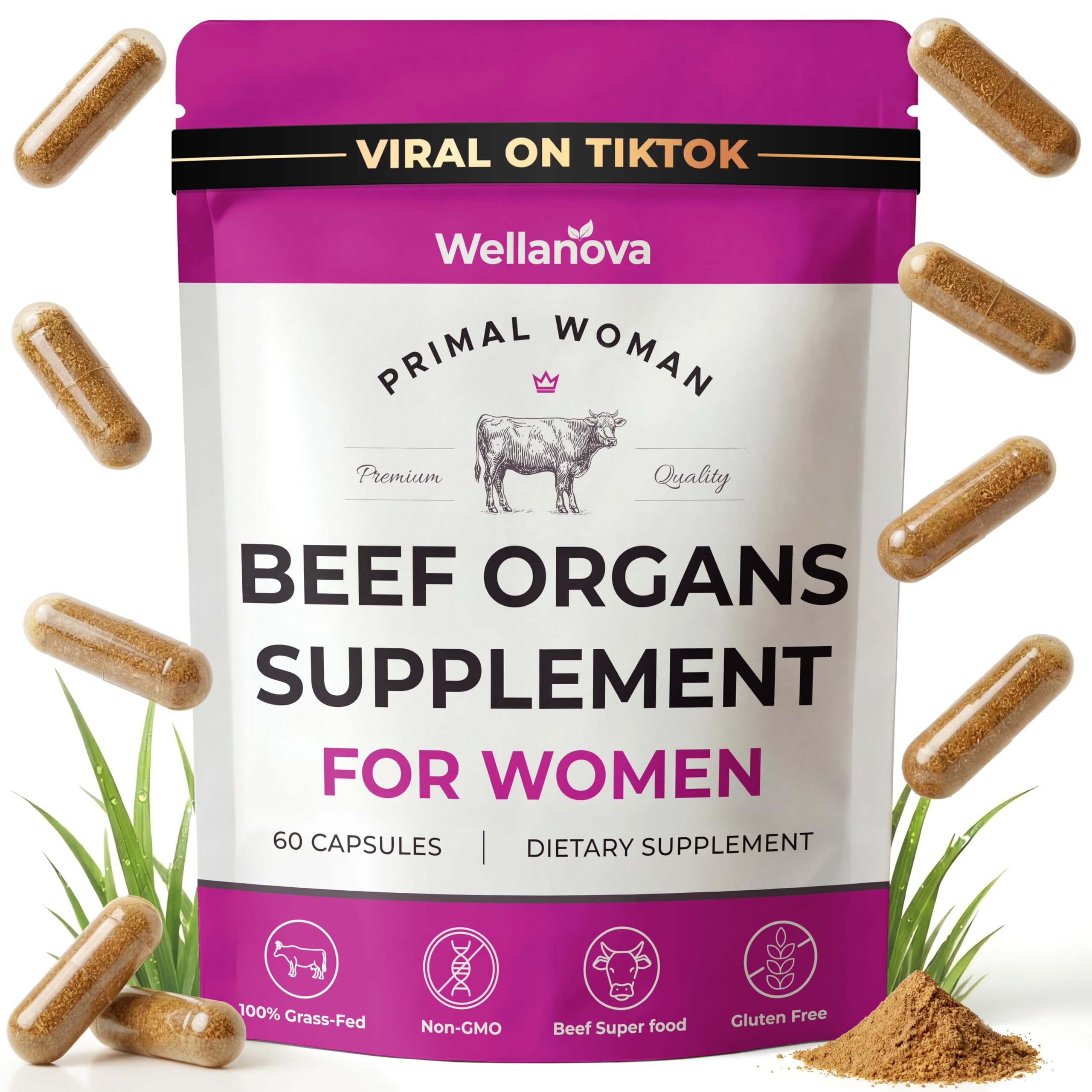 Primal Beef Organ Supplement for Women, Grass-Fed Ancestral Superfood Supplement with Uterus & Liver for Hormone Balance & Queen Energy - 60 Day Supply Wellanova Au supplements