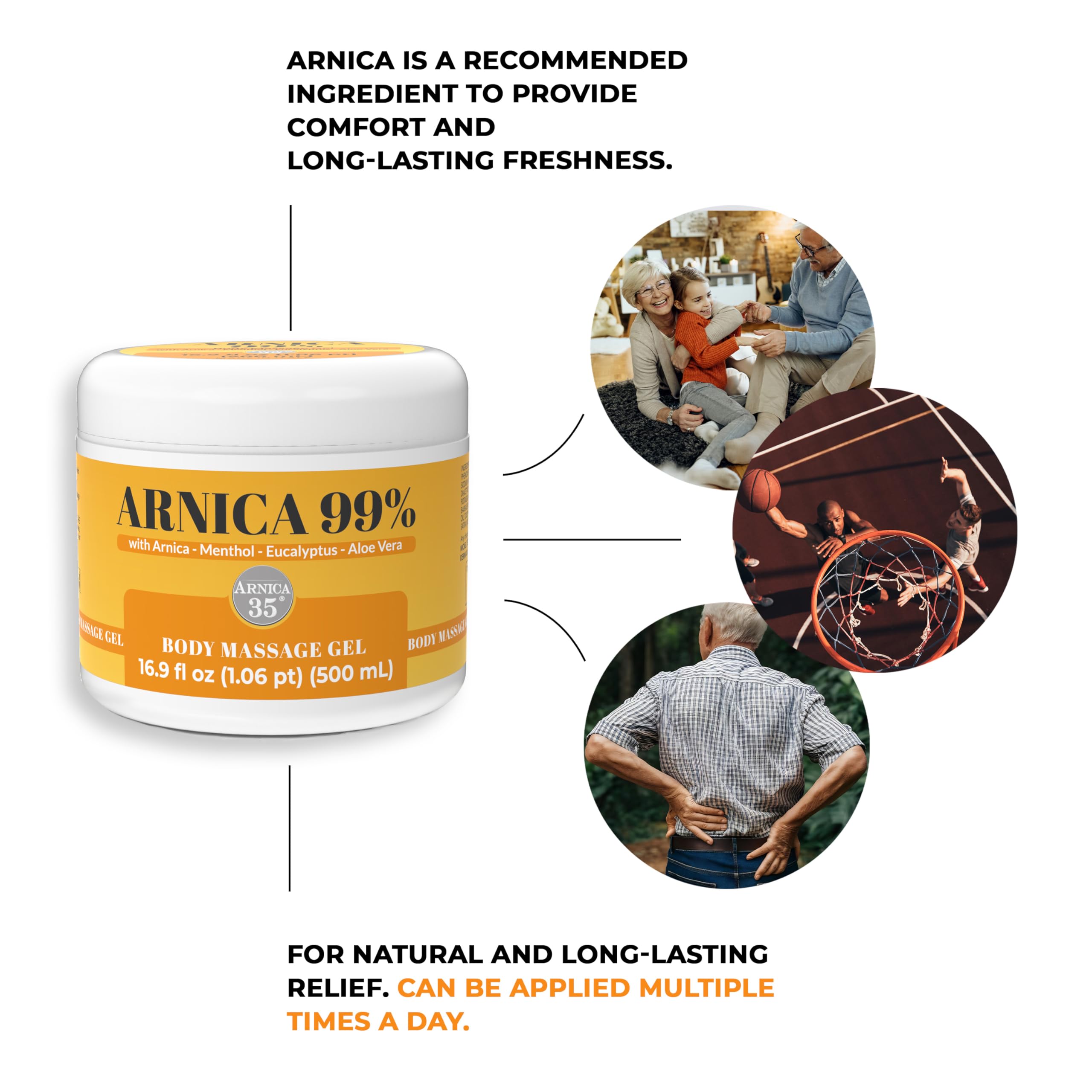 Arnica 35 Arnica Body Massage Gel – Water-Based Cosmetic Massage Gel with Arnica Montana, Fast-Absorbing Lightweight Texture, Non-Greasy Feel, Dermatologically Tested, 16.9 fl oz Arnica Au supplements
