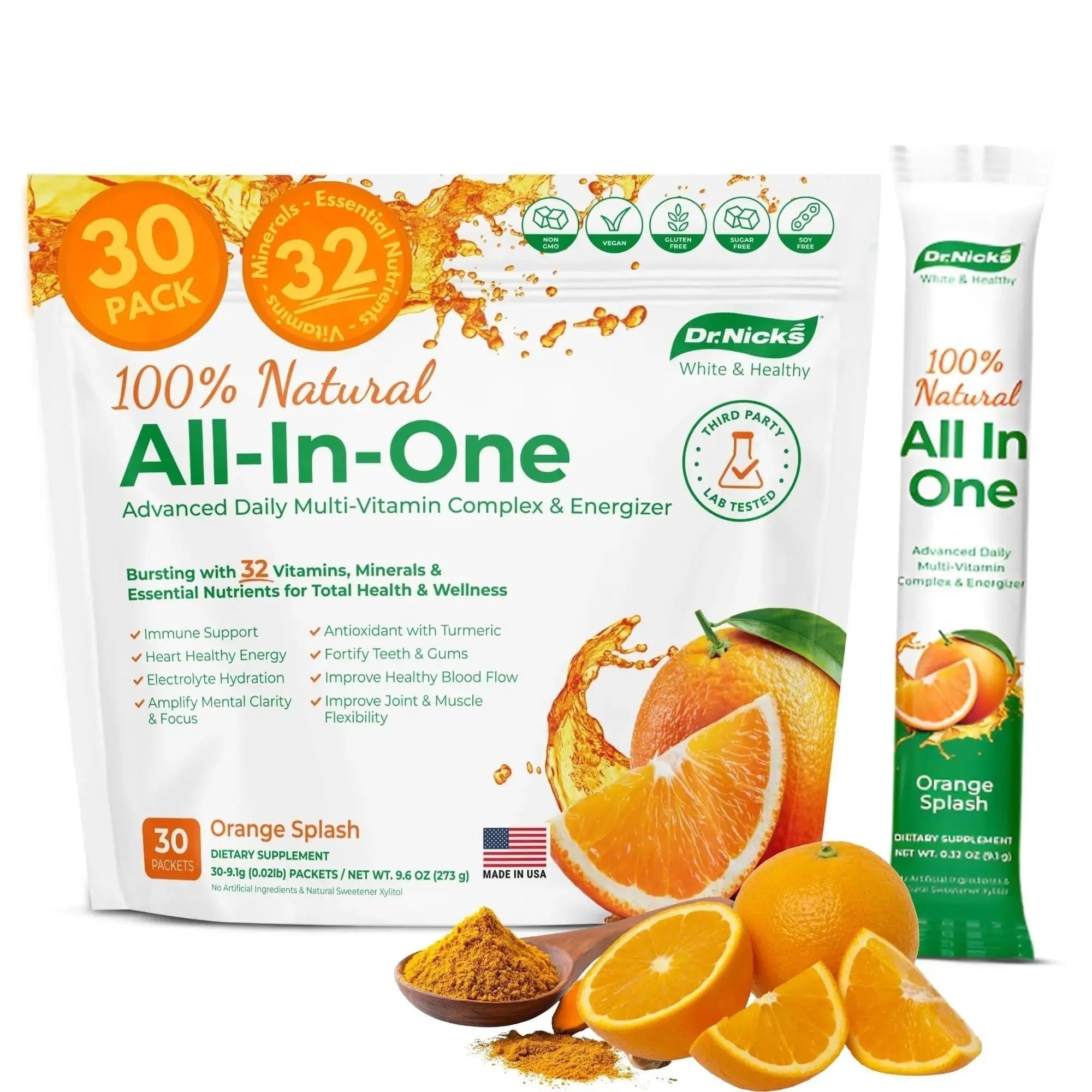 Dr. Nick's Multivitamin Powder for Women, 30 Pack, Orange Splash, Multivitamin for Women with 32 Vitamins and Minerals Dr.Nick's White & Healthy Au supplements