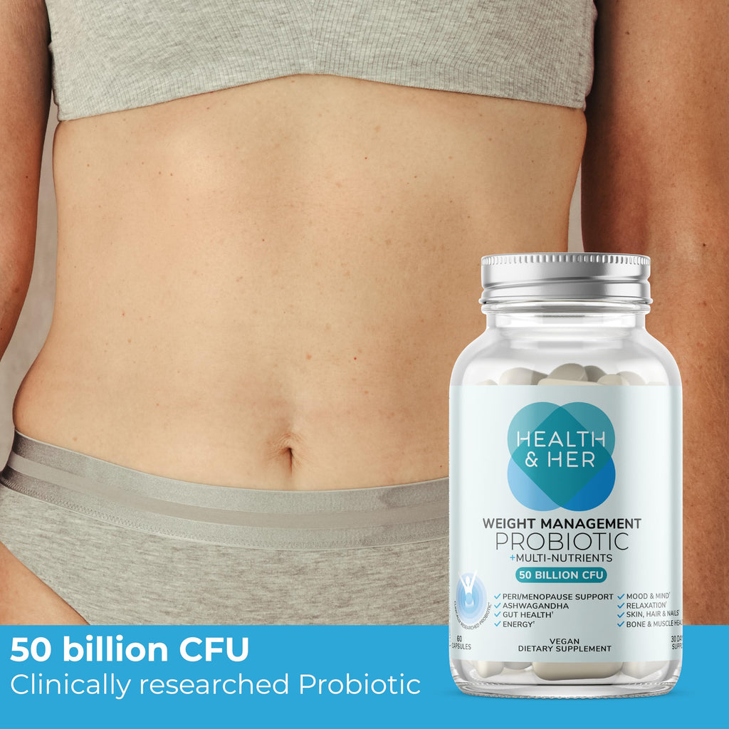 Health & Her Weight Management Probiotics for Women - Perimenopause & Menopause Supplement - Clinically Studied 50bn CFU Probiotics to Support Gut Health, Energy, Mood & Mind, Vegan (60 ct - 1 Month) Health and Her Au supplements
