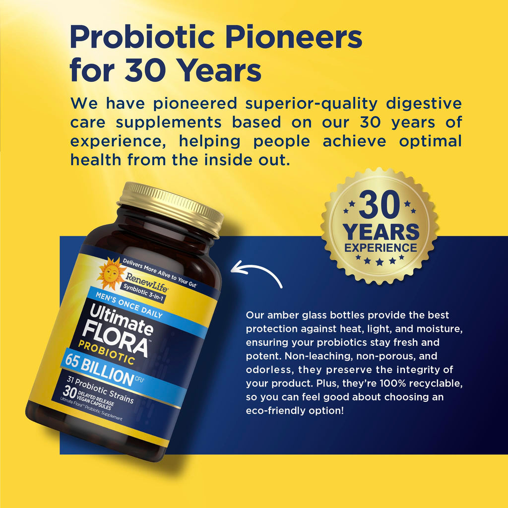 Renew Life Ultimate Flora Probiotics for Men 65 Billion CFU Delayed Release Vegan Capsules | Digestive Health | Immune Health | Dairy Free | 30 Count