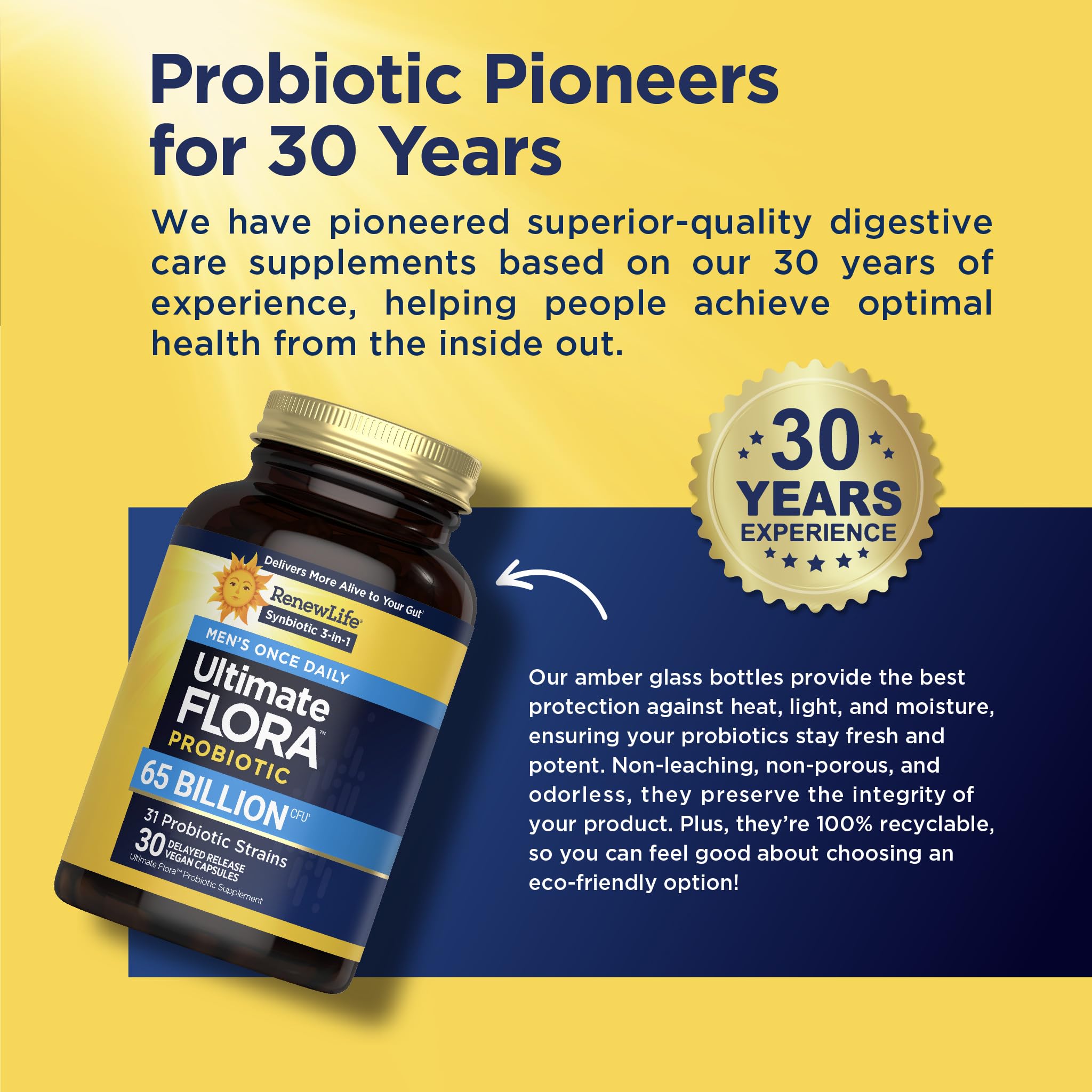 Renew Life Ultimate Flora Probiotics for Men 65 Billion CFU Delayed Release Vegan Capsules | Digestive Health | Immune Health | Dairy Free | 30 Count
