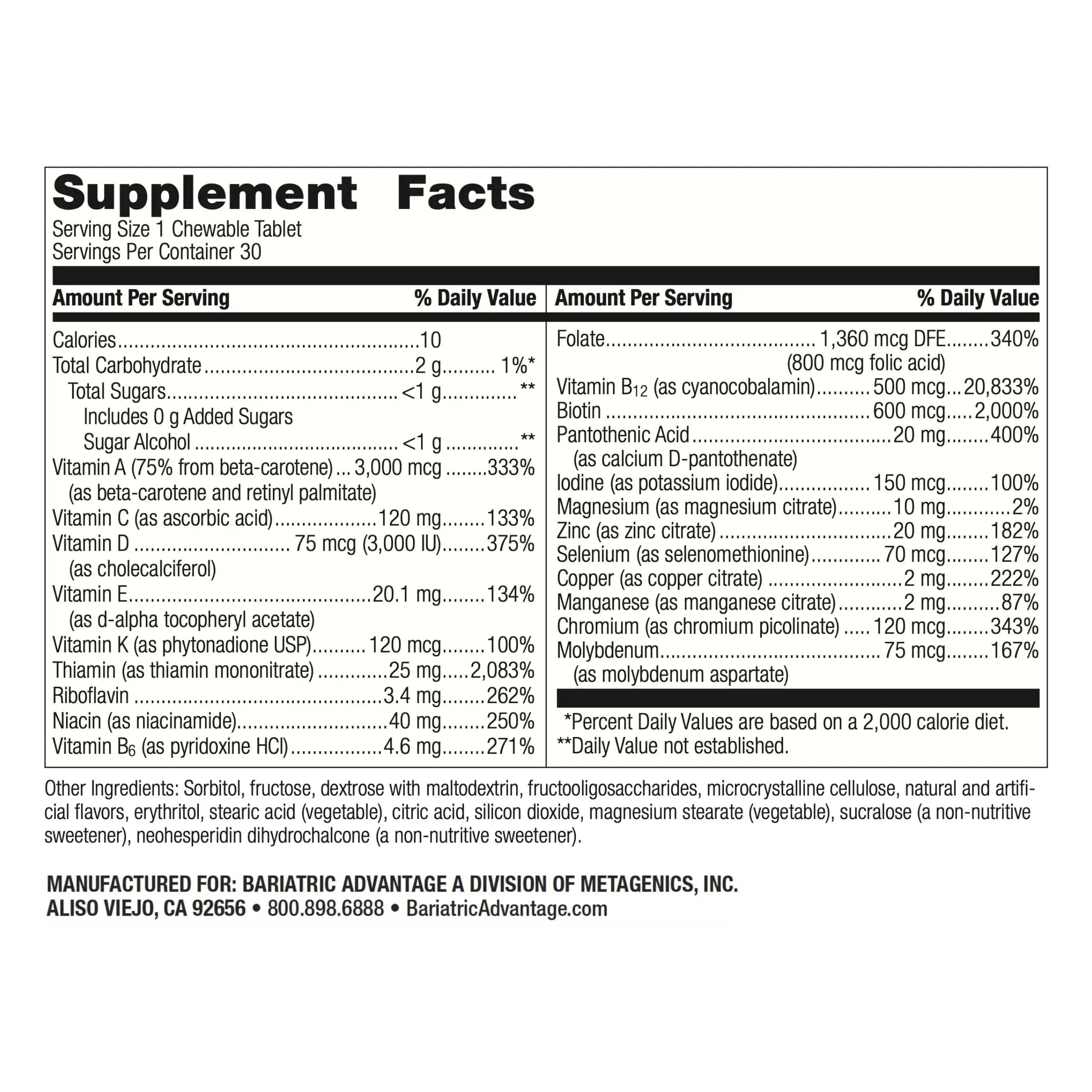 Bariatric Advantage Chewable Ultra Solo Without Iron - Once-Per-Day Daily Multivitamin - for Bariatric Surgery Patients Bariatric Advantage Au supplements