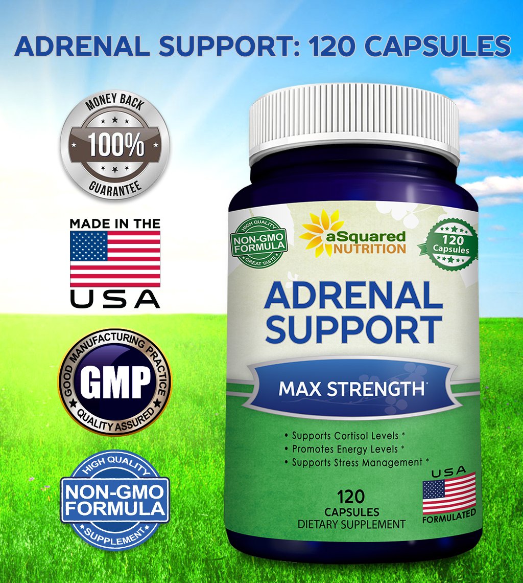 aSquared Nutrition Adrenal Support & Cortisol Manager Supplement (120 Capsules)-Adrenal Health w/Vitamin C Complex Pills to Support Fatigue & Stress Relief-Ashwagandha, L-Tyrosine, Rhodiola & Ginseng aSquared Nutrition Au supplements