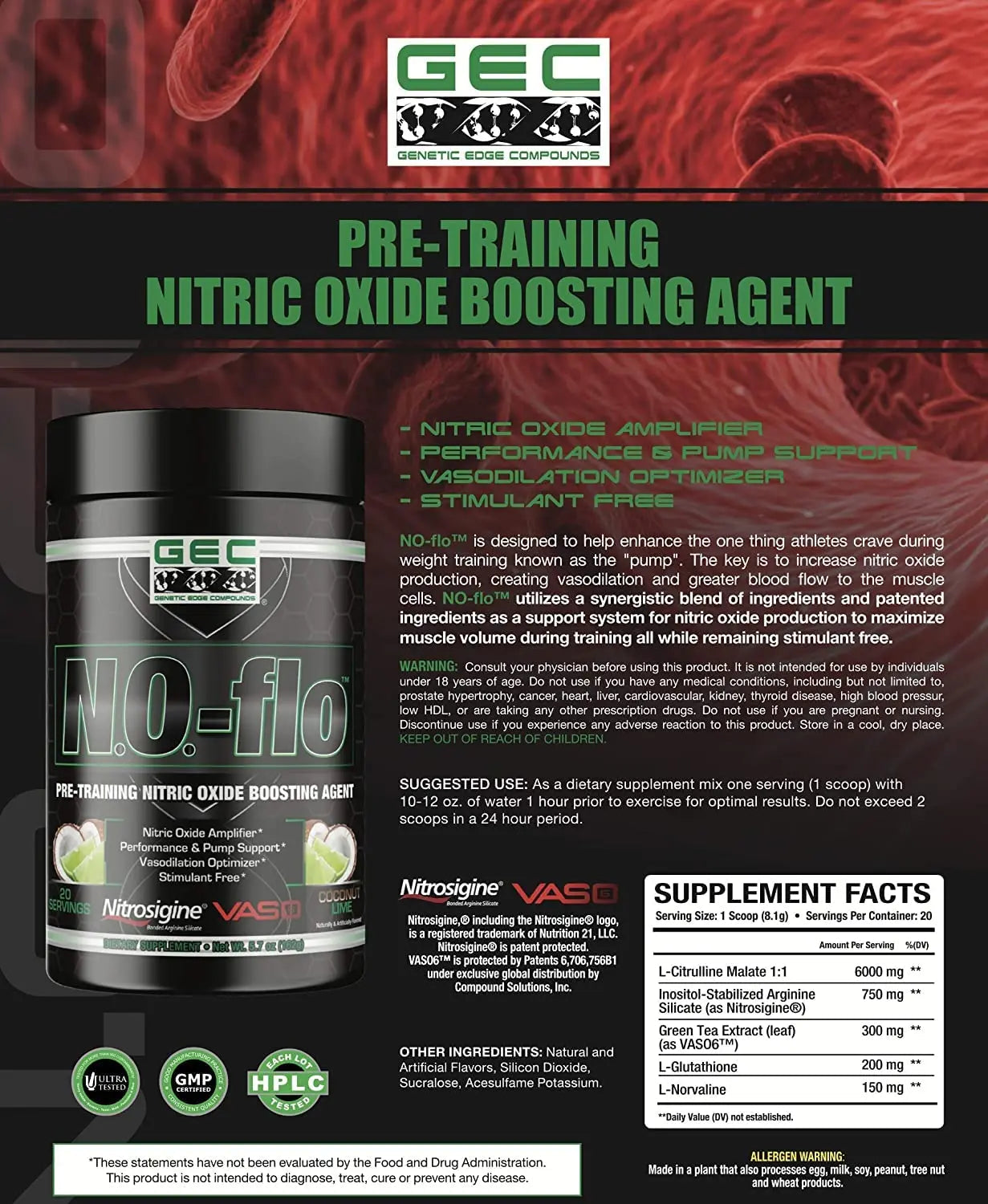GEC N.O.- flo Nitric Oxide (Coconut Lime) GENETIC EDGE COMPOUNDS Au supplements