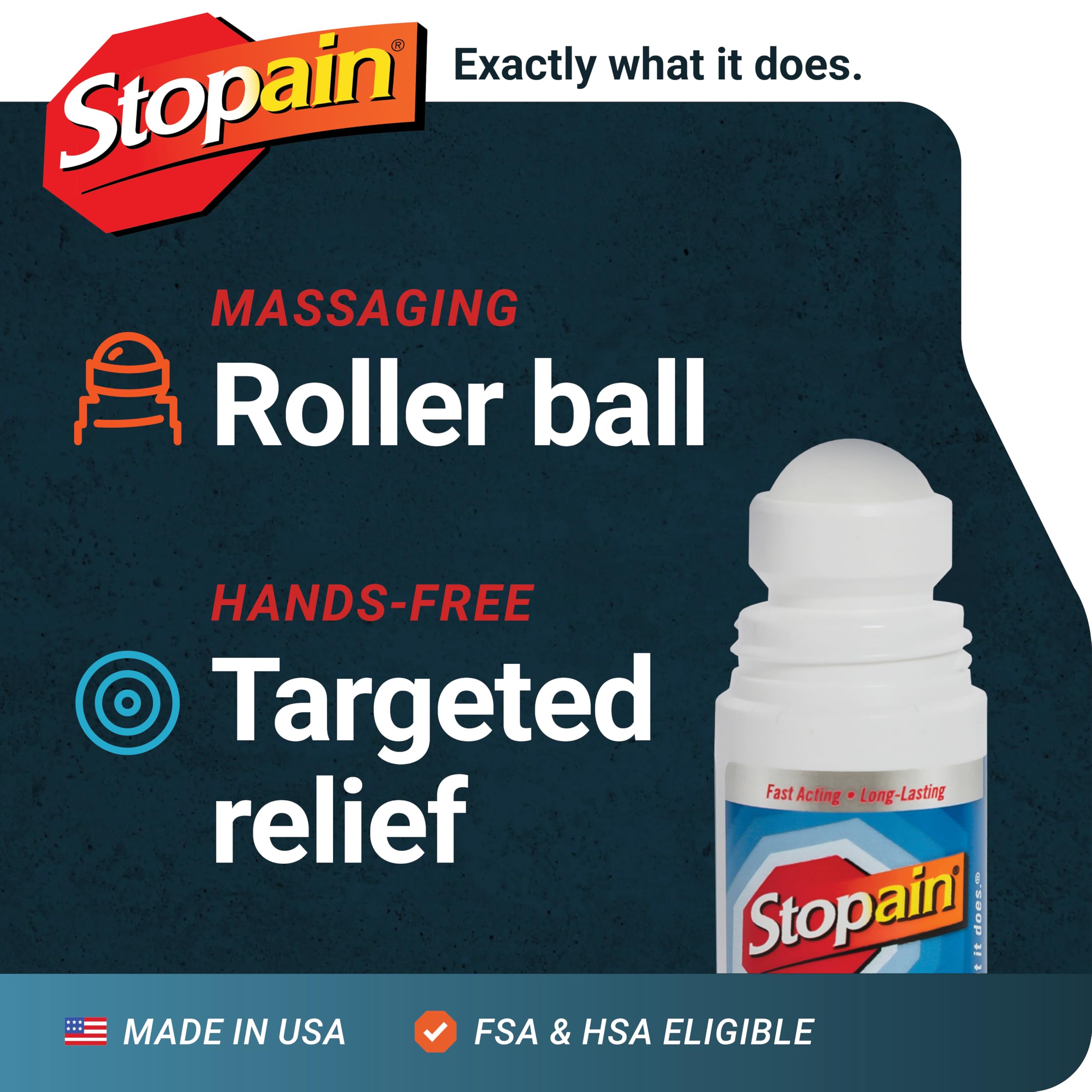 Stopain Pain Relief Roll On Gel 3oz, USA Made, Max Strength Fast Acting with MSM, Glucosamine, Menthol for Arthritis, Lower Back, Knee, Neck, HSA FSA Approved OTC Topical Analgesic Products Stopain Au supplements
