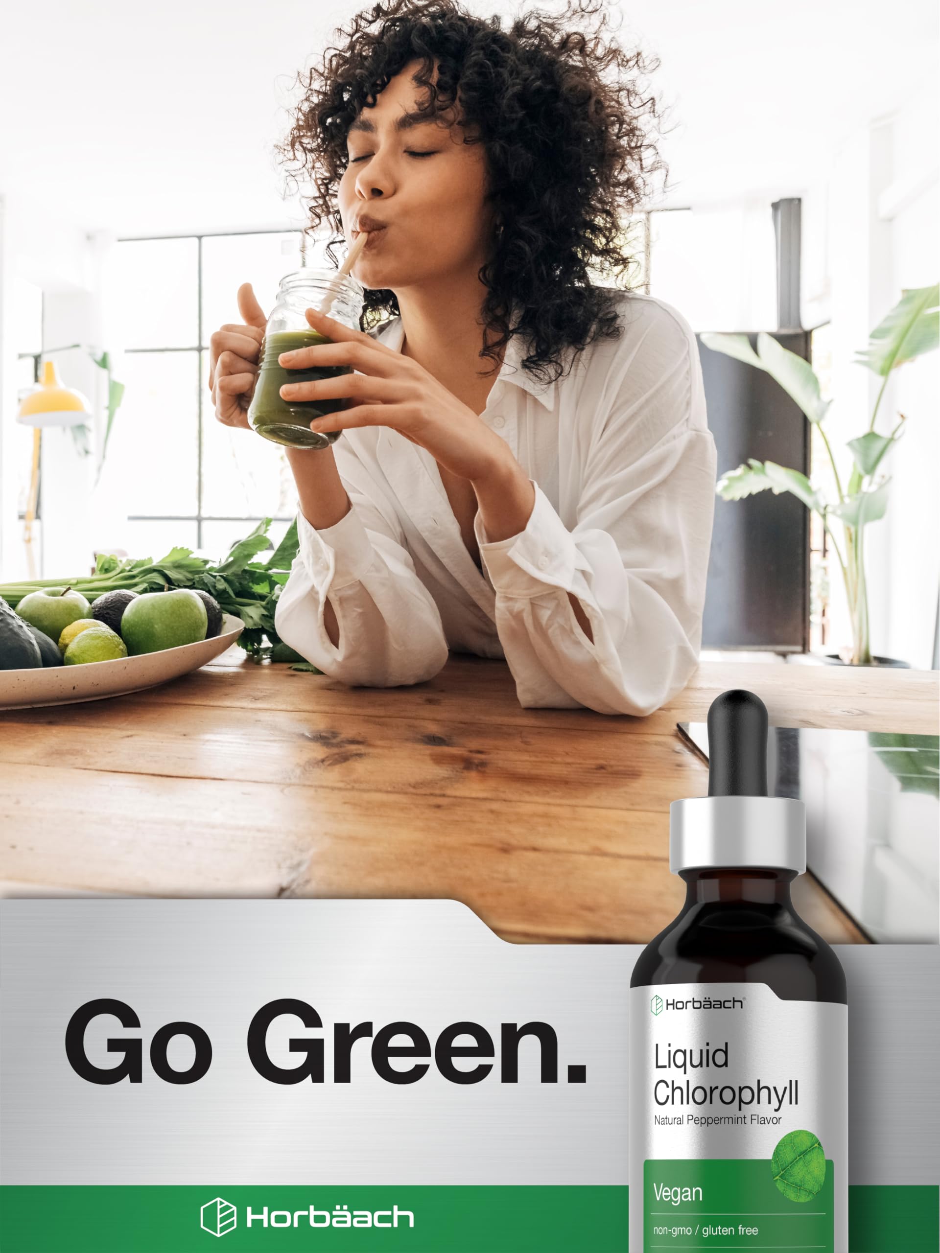 Horbäach Liquid Chlorophyll Drops | 2 oz | Vegan, Non-GMO, and Gluten Free Formula | Natural Peppermint Flavor
