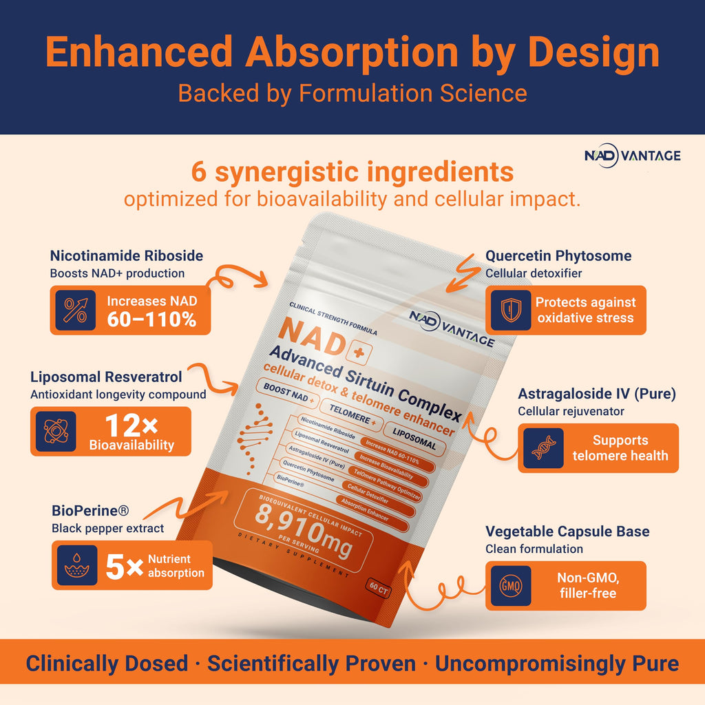 Eternaroot NAD+ 5D Matrix - High Potency NAD Precursor - 1000mg Nicotinamide Riboside (NR) + Liposomal Resveratrol - Clean Vegan Formula - Cellular Energy & Immune Support Eternaroot Au supplements