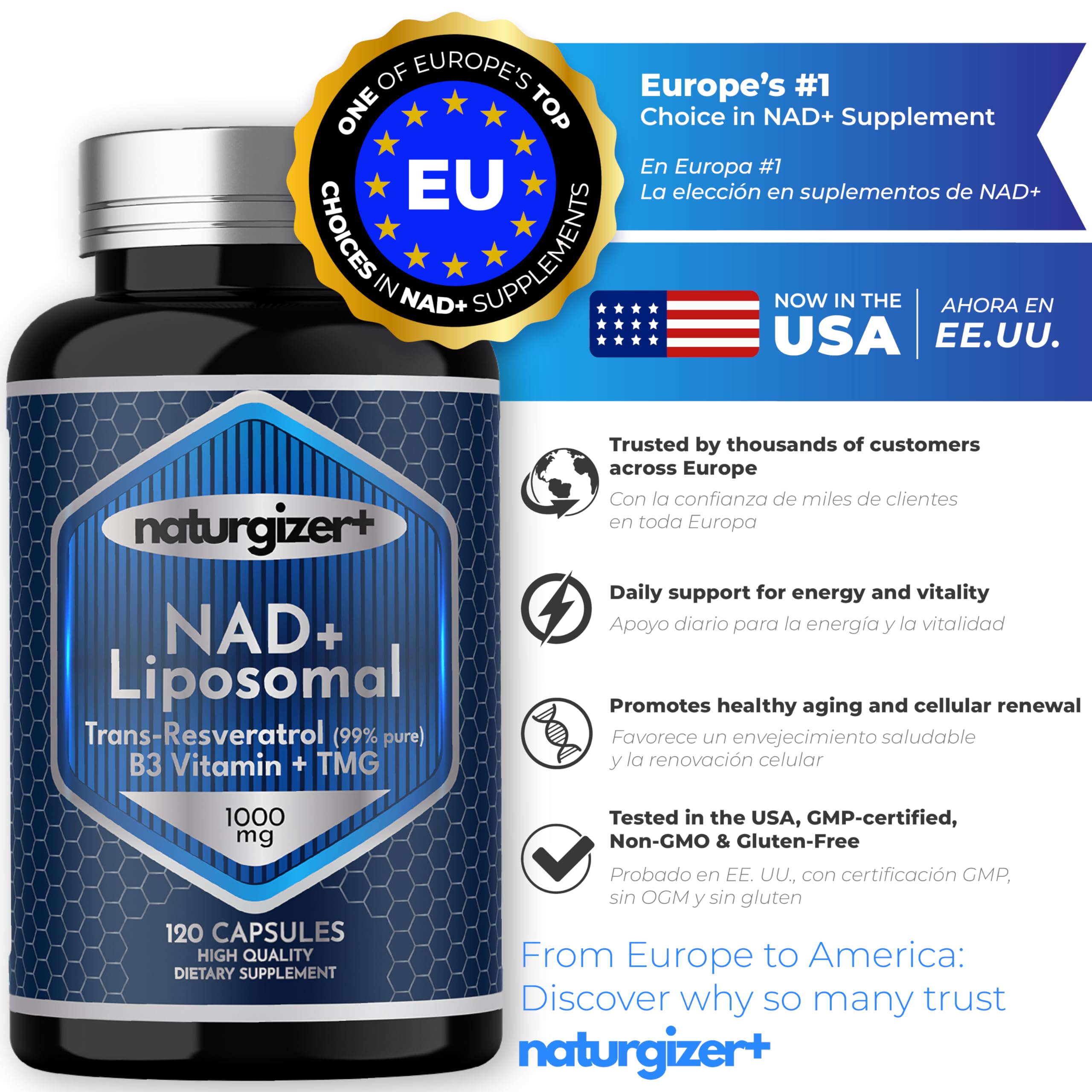 naturgizer+ Liposomal NAD+ Supplement with Resveratrol, TMG & Vitamin B3 | 4-in-1 Healthy Aging & Cellular Energy Support | High Absorption NAD Plus for Men & Women Over 40 | 120 Capsules naturgizer+ Au supplements
