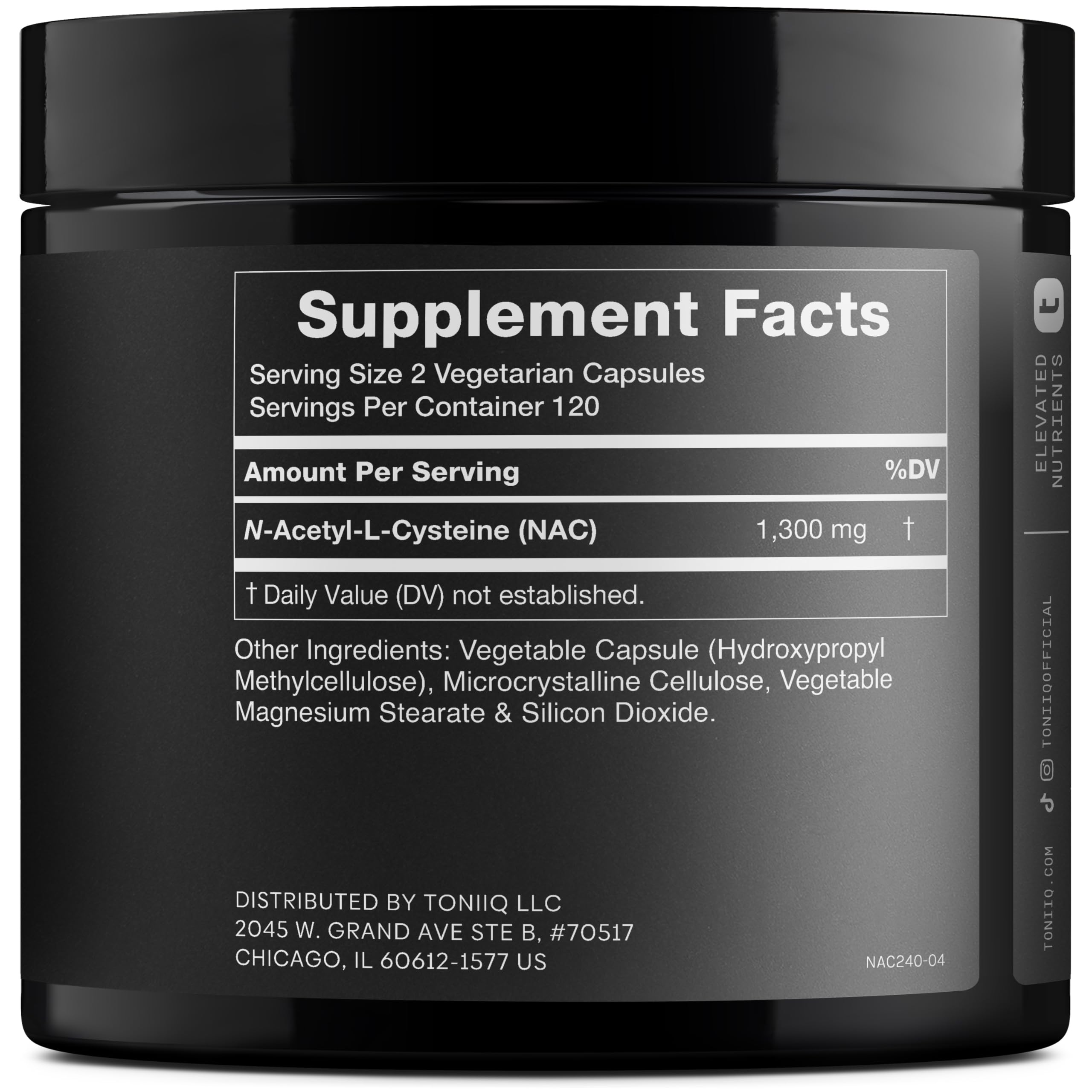 Toniiq 1300mg NAC - 4 Month Supply - Min. 98%+ Tested Purity - Ultra High Strength Bioavailable NAC Cysteine Supplement - 240 Vegetarian N Acetyl Cysteine Capsules -Lab Tested TQ Toniiq Au supplements