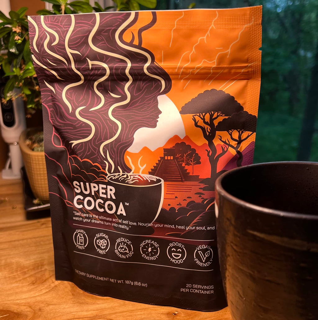 Super Cocoa Coffee Alternative Hot Chocolate Mix - Nootropics Brain Support Supplement for Memory & Focus - Mushroom Coffee Substitute - Dairy Free, Sugar Free,