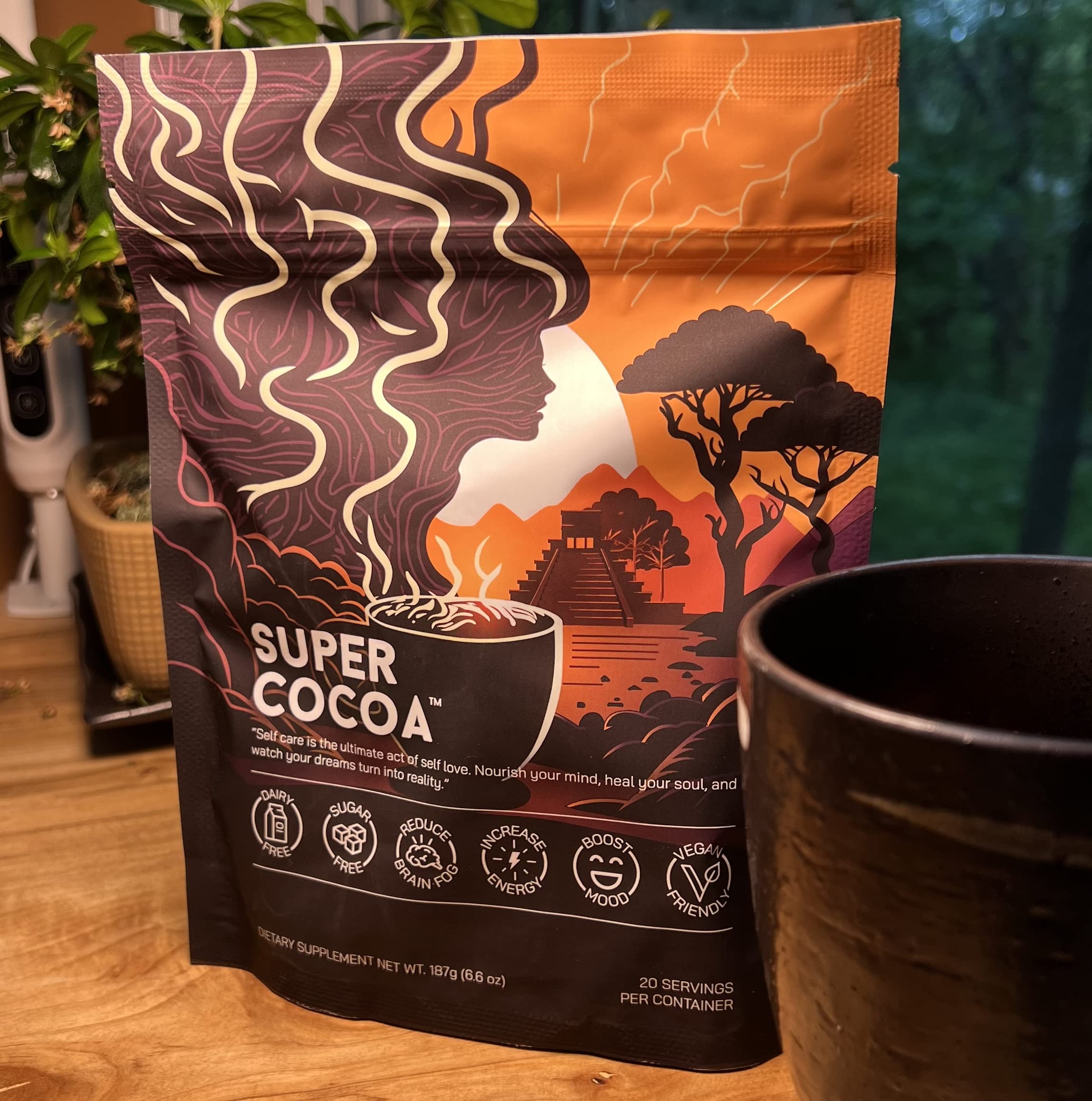 Super Cocoa Coffee Alternative Hot Chocolate Mix - Nootropics Brain Support Supplement for Memory & Focus - Mushroom Coffee Substitute - Dairy Free, Sugar Free,