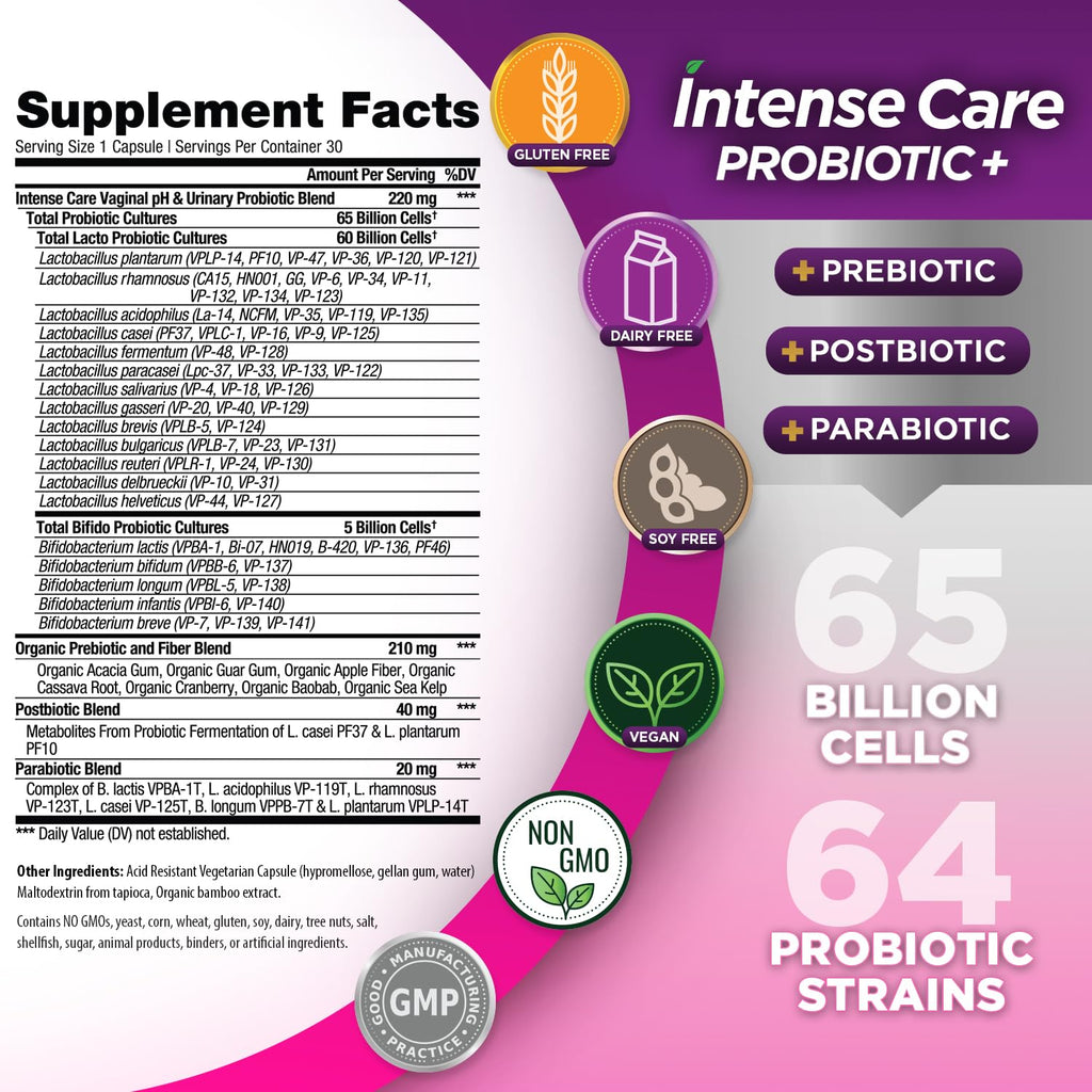 Vital Planet - Intense Care Vaginal pH & Urinary Probiotics, Prebiotics, Postbiotics, Parabiotics, 4-in-1 Refrigerated Supplement for Adults, 65 Billion CFU, 64 Strains, Digestive and Immune, 30 ct Vital Planet Au supplements