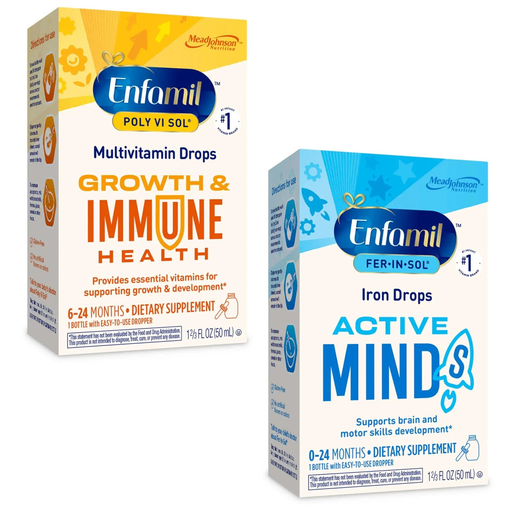 Enfamil Poly-Vi-Sol and Fer-in-Sol Iron Liquid Drop Multivitamin Supplements for Infants and Toddlers, 2x50 mL Dropper Bottle Enfamil Prenatals & Baby Vitamins Au supplements