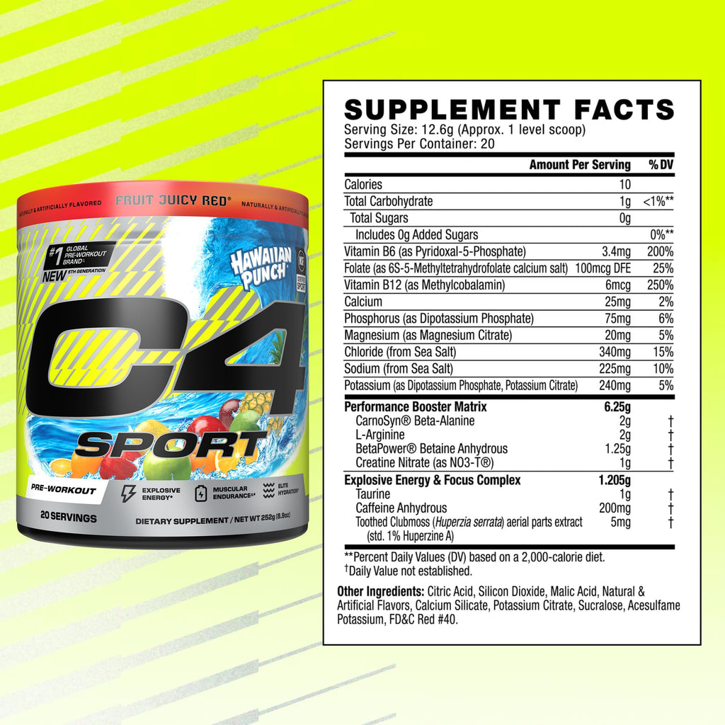 C4 Sport Pre Workout Powder - NSF Certified for Sport - Elite Hydration - 200mg Caffeine + Creatine + Beta-Alanine - Electrolytes and Energy Supplement