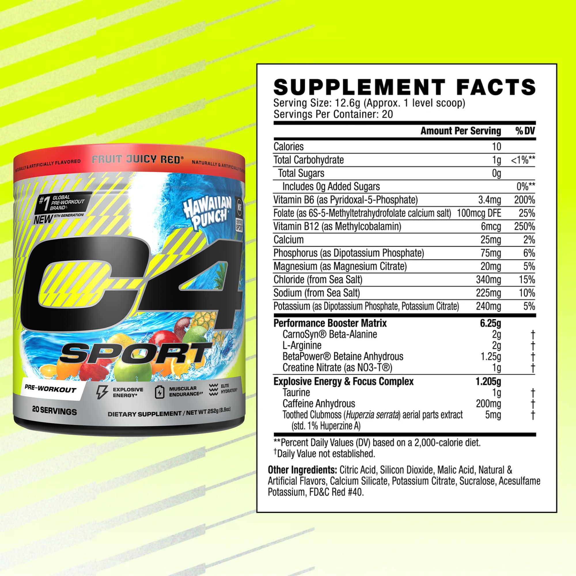 C4 Sport Pre Workout Powder - NSF Certified for Sport - Elite Hydration - 200mg Caffeine + Creatine + Beta-Alanine - Electrolytes and Energy Supplement