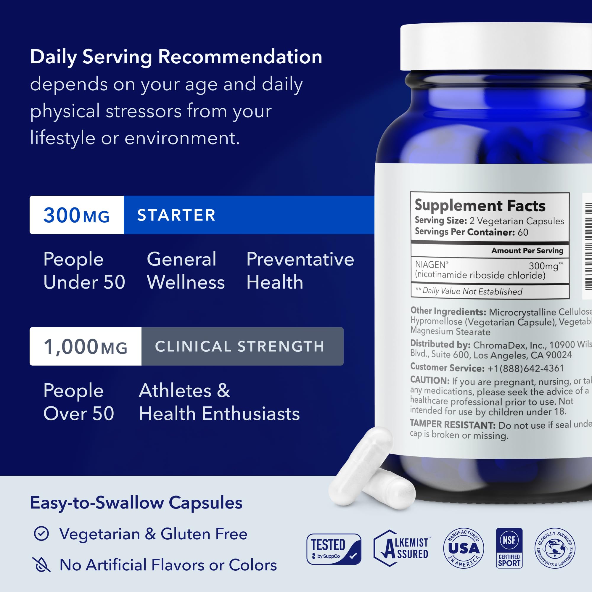 TRU NIAGEN Patented NAD Supplement for Brain Function, Anti Aging & Cell Regeneration, Niagen, 60 300mg Servings | Supports Cellular Energy, Muscle | Nicotinamide Riboside (NR) Take 2 Daily | 1 Bottle TRU NIAGEN Au supplements