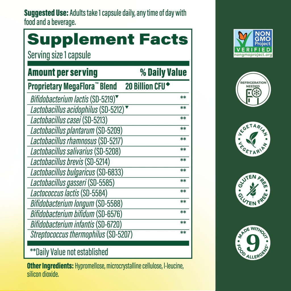 MegaFood MegaFlora Probiotic - Probiotics for Women Digestive Health - Immune Support Supplement - 20 Billion CFU - 14 Strains - Non-GMO