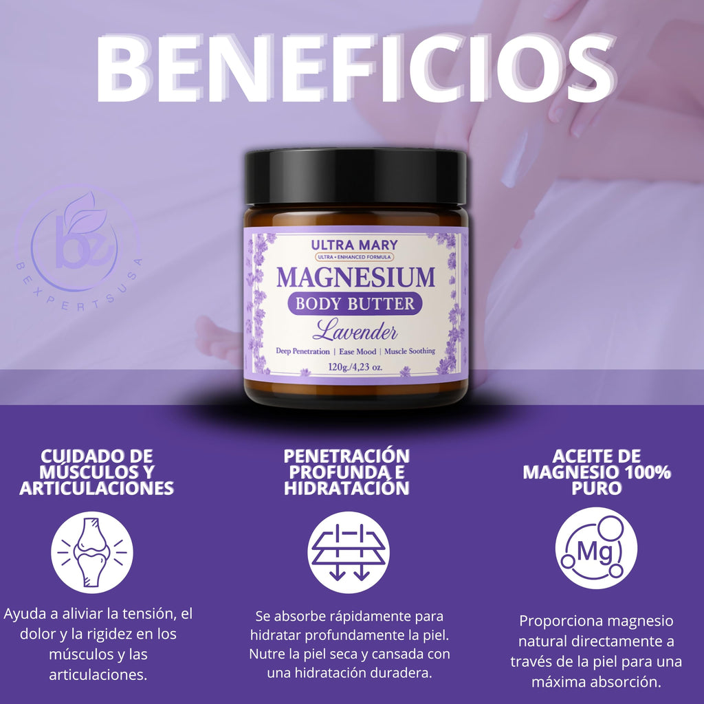 Nighttime Magnesium Cream for Pain, Nerve & Leg Cramps - Magnesium Body Butter for Sleep with Shea Butter, Jojoba Oil, Coconut Extract & Dandelion - Lavender Magnesium Lotion for Kids - 4.23oz ULTRA MARY Au supplements