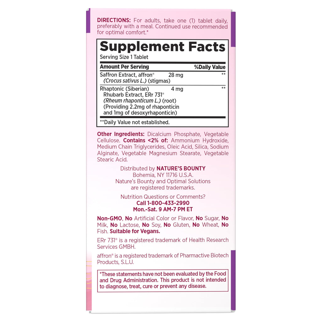Nature’s Bounty Optimal Solutions Advanced Menopause Relief, Menopause Supplement for Women featuring Siberian Rhubarb, Hotflash Relief, No added Hormones, Drug-Free, 30 Tablets, 30 Total Servings Nature's Bounty Au supplements