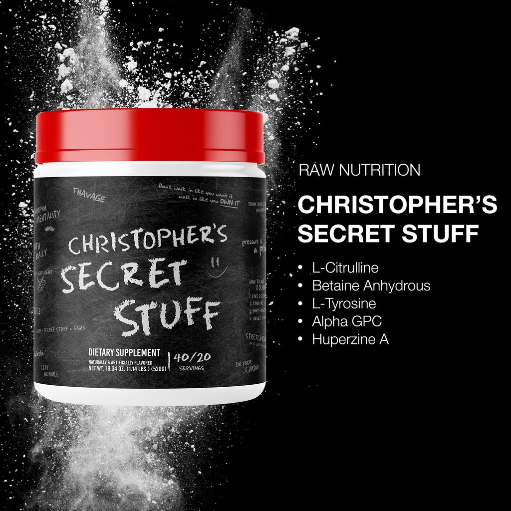 RAW Christopher's Secret Stuff Pre Workout Powder, Thavage (Tastes Like Winning) - Chris Bumstead CBUM Preworkout Supplement for Men & Women - Working Out, Hydration & Energy - 40 Servings
