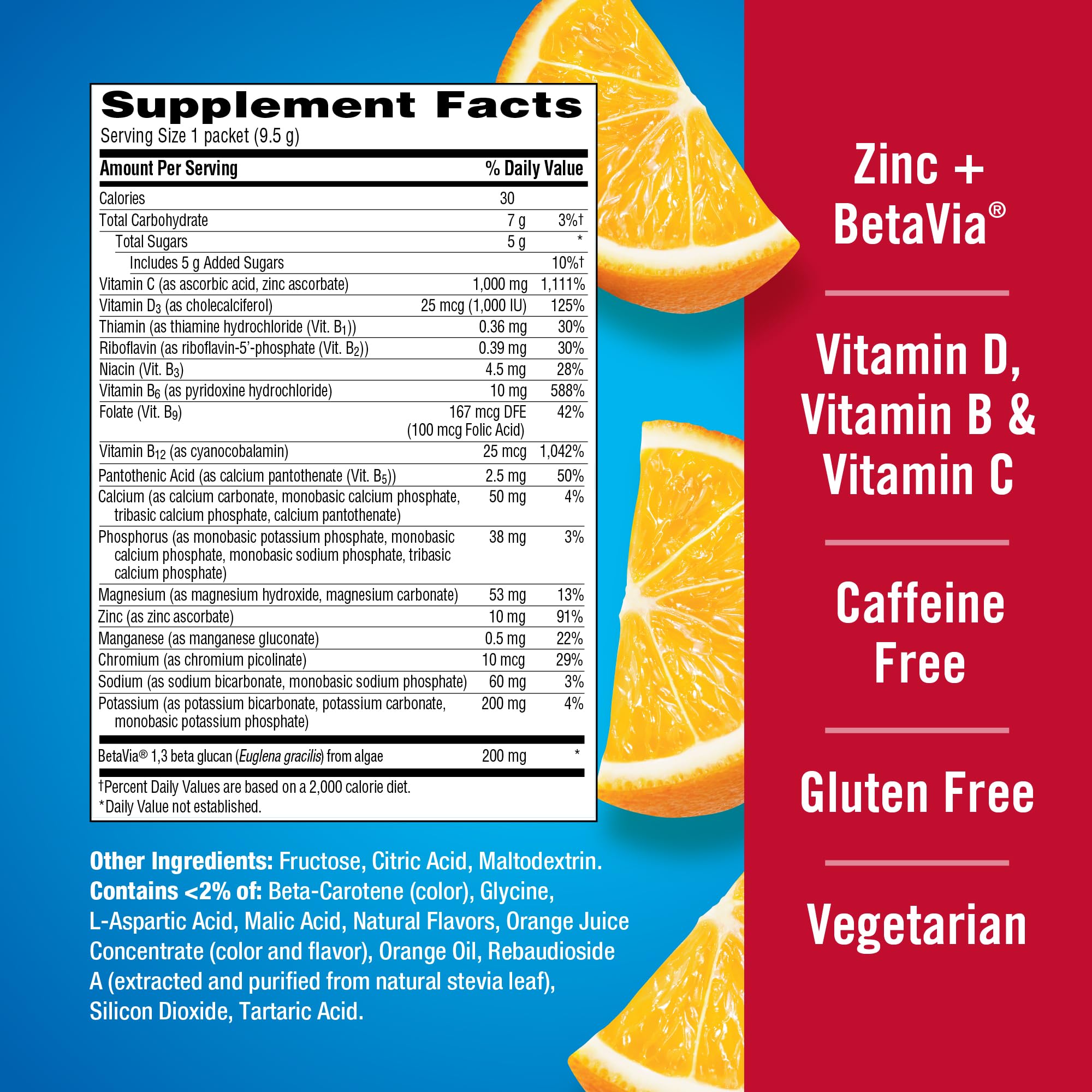 Emergen-C Immune+ Triple Action Immune Support Powder, BetaVia (R), 1000mg Vitamin C, B Vitamins, Vitamin D and Antioxidants