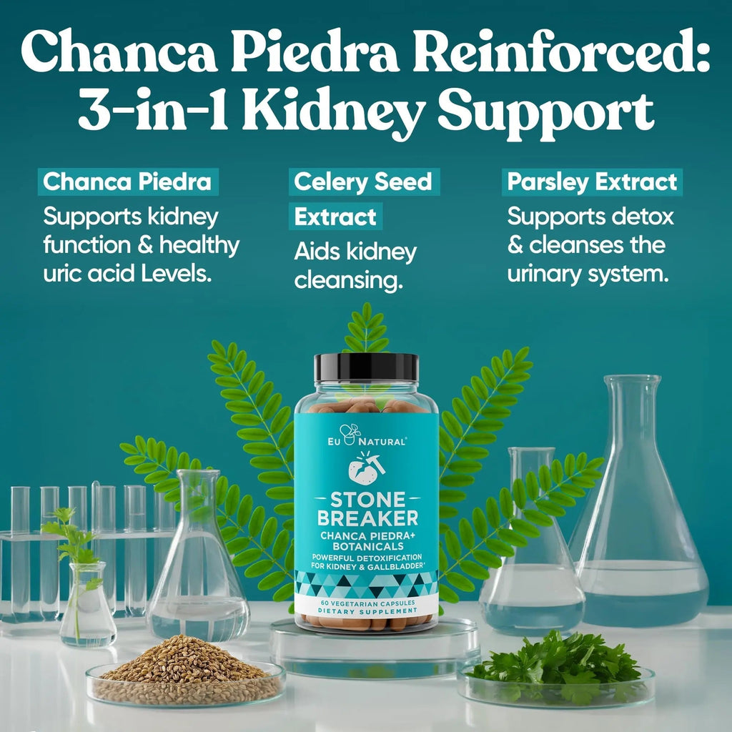 Chanca Piedra Stone Breaker - The Original Stone Breaking Formula with Celery Seed & Parsley - Supports Kidney, Gallbladder & Urinary Tract Cleansing to Help Flush Impurities - 60 Vegetarian Capsules Eu Natural Au supplements
