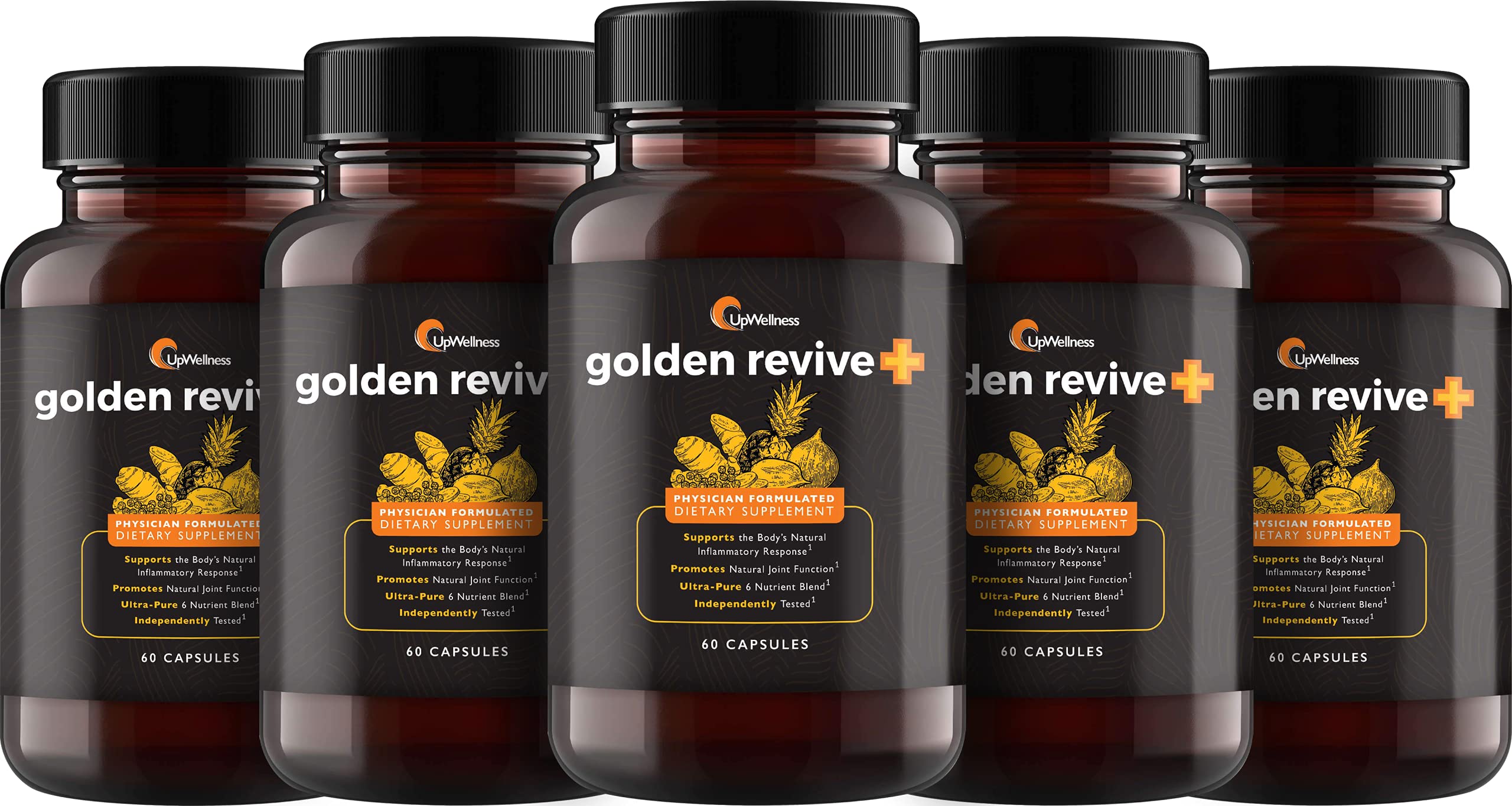 UpWellness Golden Revive + Joint Support Supplement Featuring Turmeric with Black Pepper, Quercetin, and Magnesium- Turmeric Boswellia Supplement - 6 Active Ingredients - 60 Capsules, 5 Pack UpWellness Au supplements