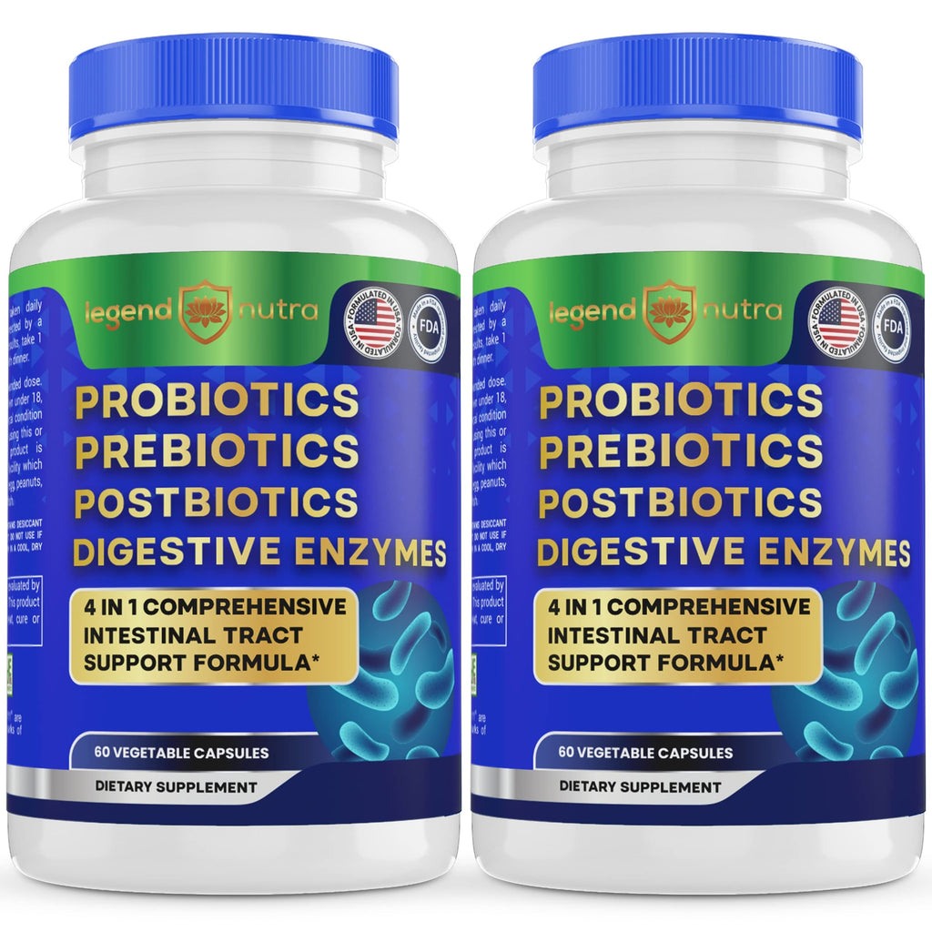 Legend Nutra Probiotics + Prebiotics Postbiotics Digestive Enzymes = 4 in 1 Formula Supplement for Better Digestion Health Women