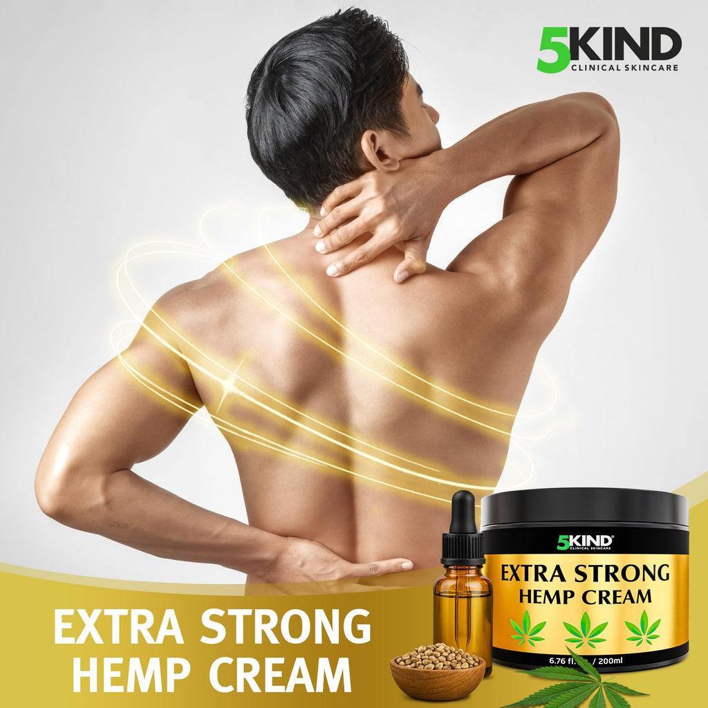 5kind Extra Strong Hemp Cream 6.76 fl oz - Maximum Strength - Natural Topical Cream - Muscle Rub for Lower Back, Joints, Neck, Knees, Shoulders 5kind clinical skincare Au supplements