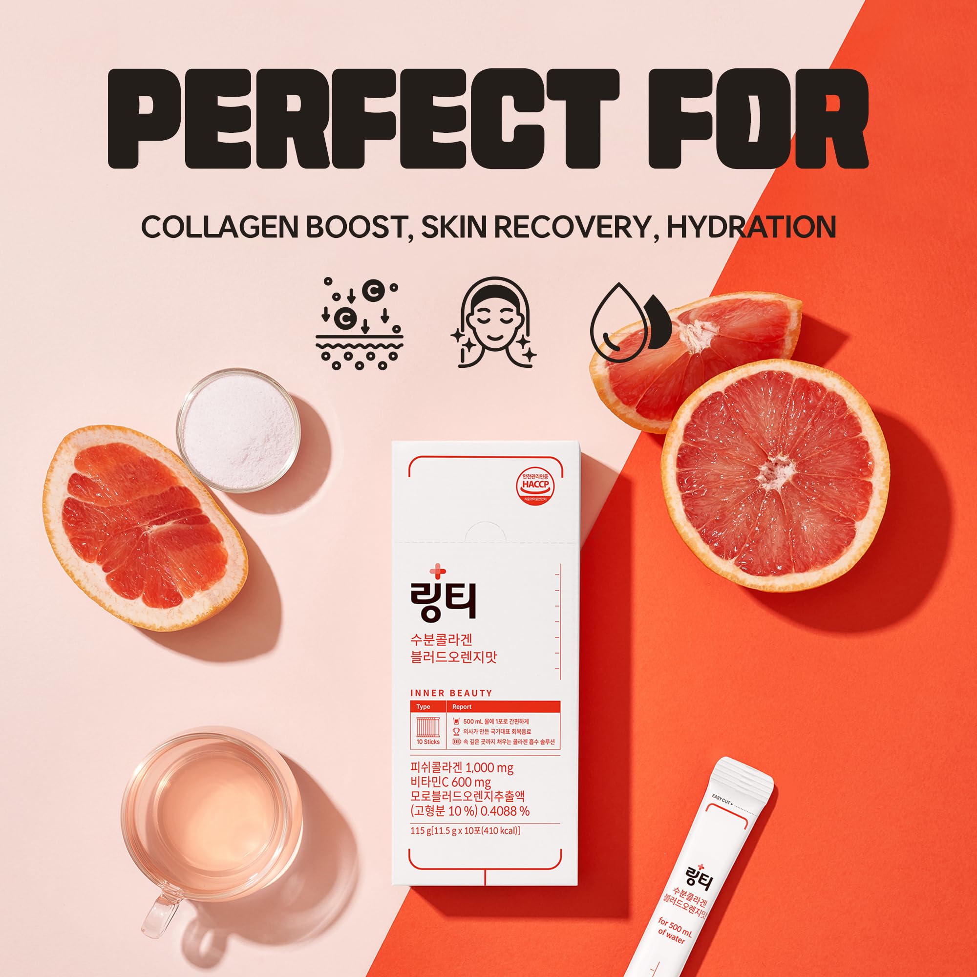 LINGTEA Doctor Developed Hydration Aqua Collagen Drink Mix -Blood Orange Flavor | 1,000mg Ultra-Micro Collagen | Maximum Absorption | Rapid Hydration | Vitamin C | Anti-Aging | Skin Health | 10 Count LINGTEA Au supplements