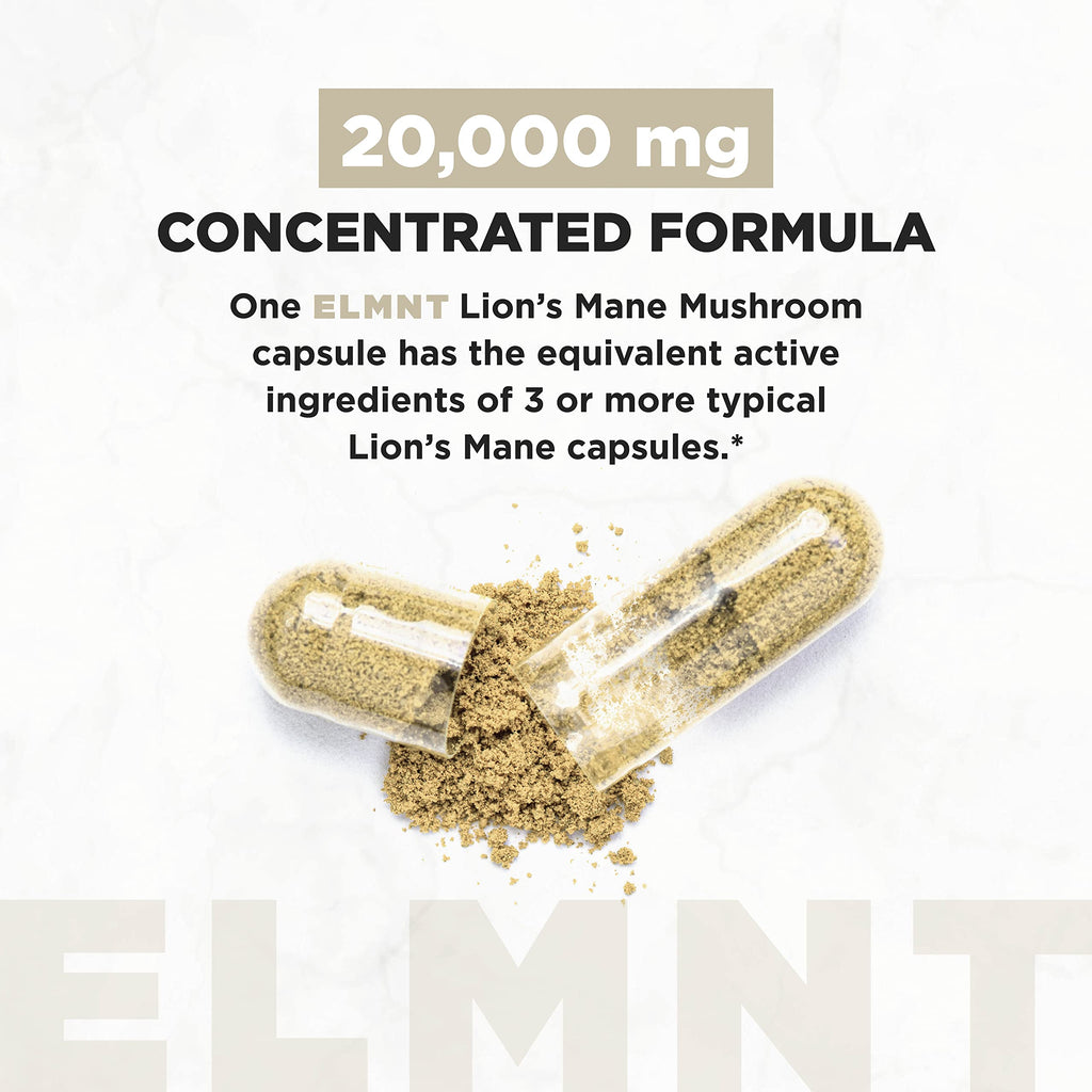 20,000mg 16x Strength Lions Mane Supplement Capsules Super Nootropic w. Ashwagandha & Rhodiola - Highest Potency Lion's Mane Mushroom Extract 50% Polysaccharides Brain Supplements for Memory and Focus TERRA ELMNT Au supplements