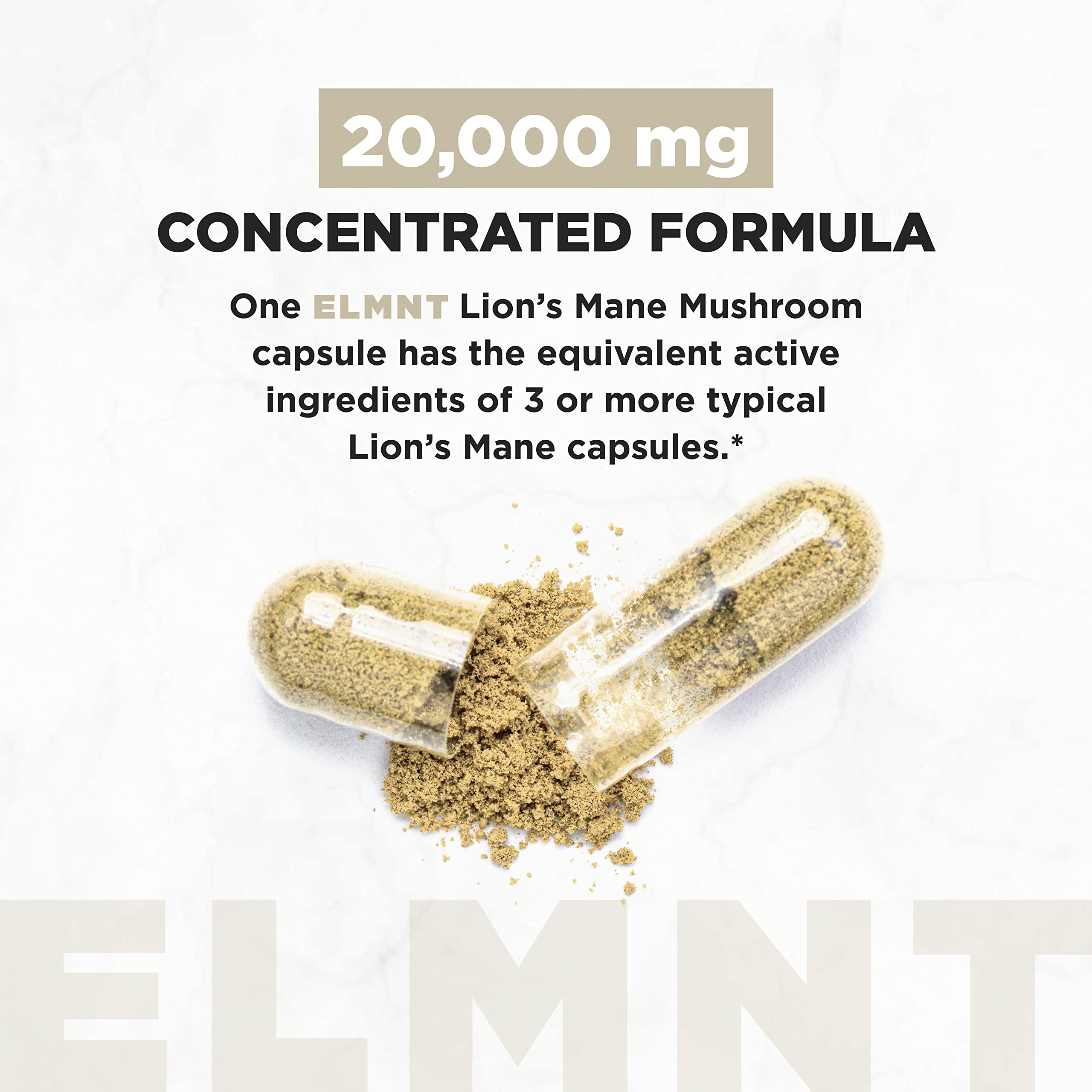 20,000mg 16x Strength Lions Mane Supplement Capsules Super Nootropic w. Ashwagandha & Rhodiola - Highest Potency Lion's Mane Mushroom Extract 50% Polysaccharides Brain Supplements for Memory and Focus TERRA ELMNT Au supplements