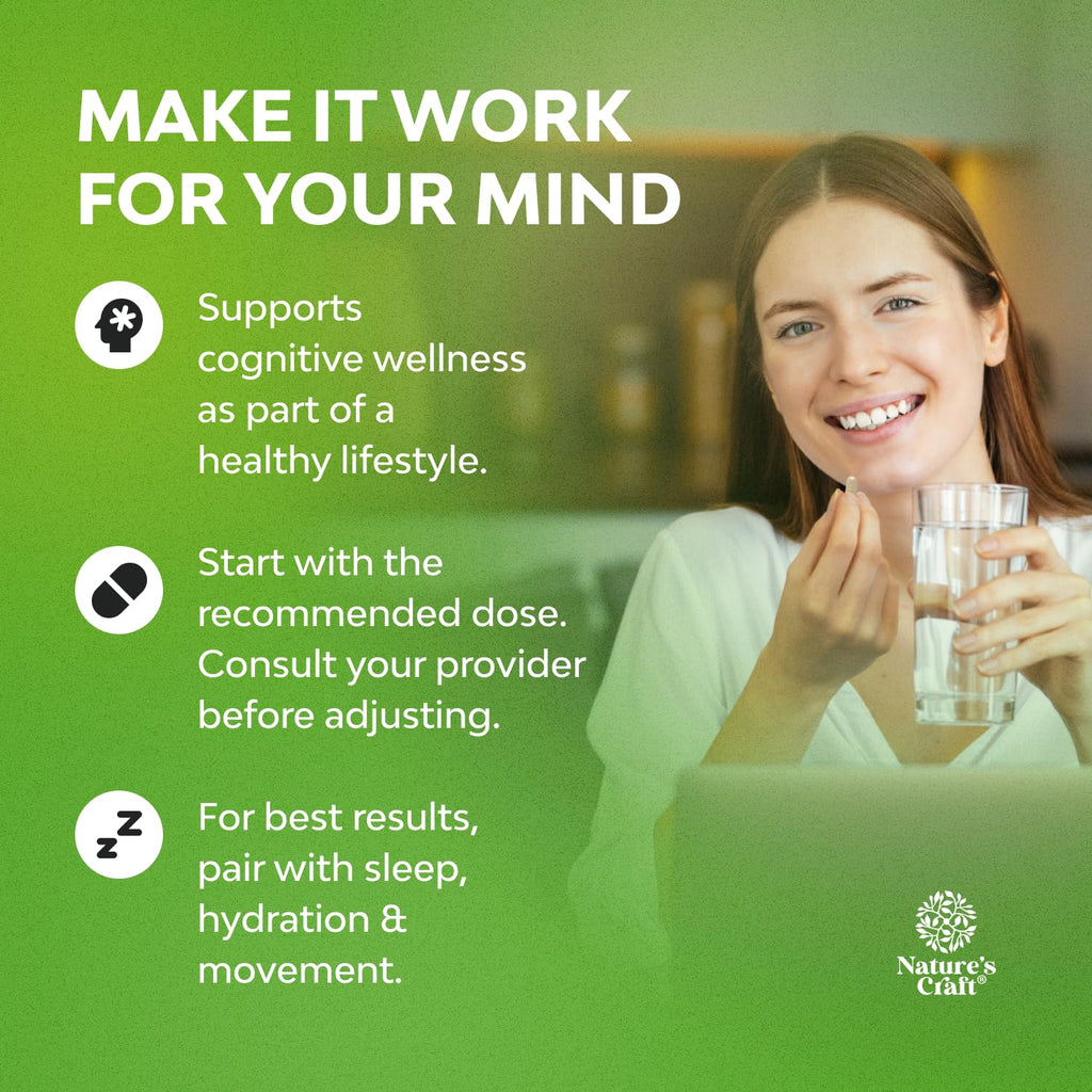 Nootropic Memory Supplement for Brain Support - Memory Pills for Brain Boost and Natural Energy Booster - Vitamin B 12 Bacopa Monnieri Rhodiola Rosea DMAE Ginkgo Biloba Phosphatidylserine Supplement Natures Craft Au supplements