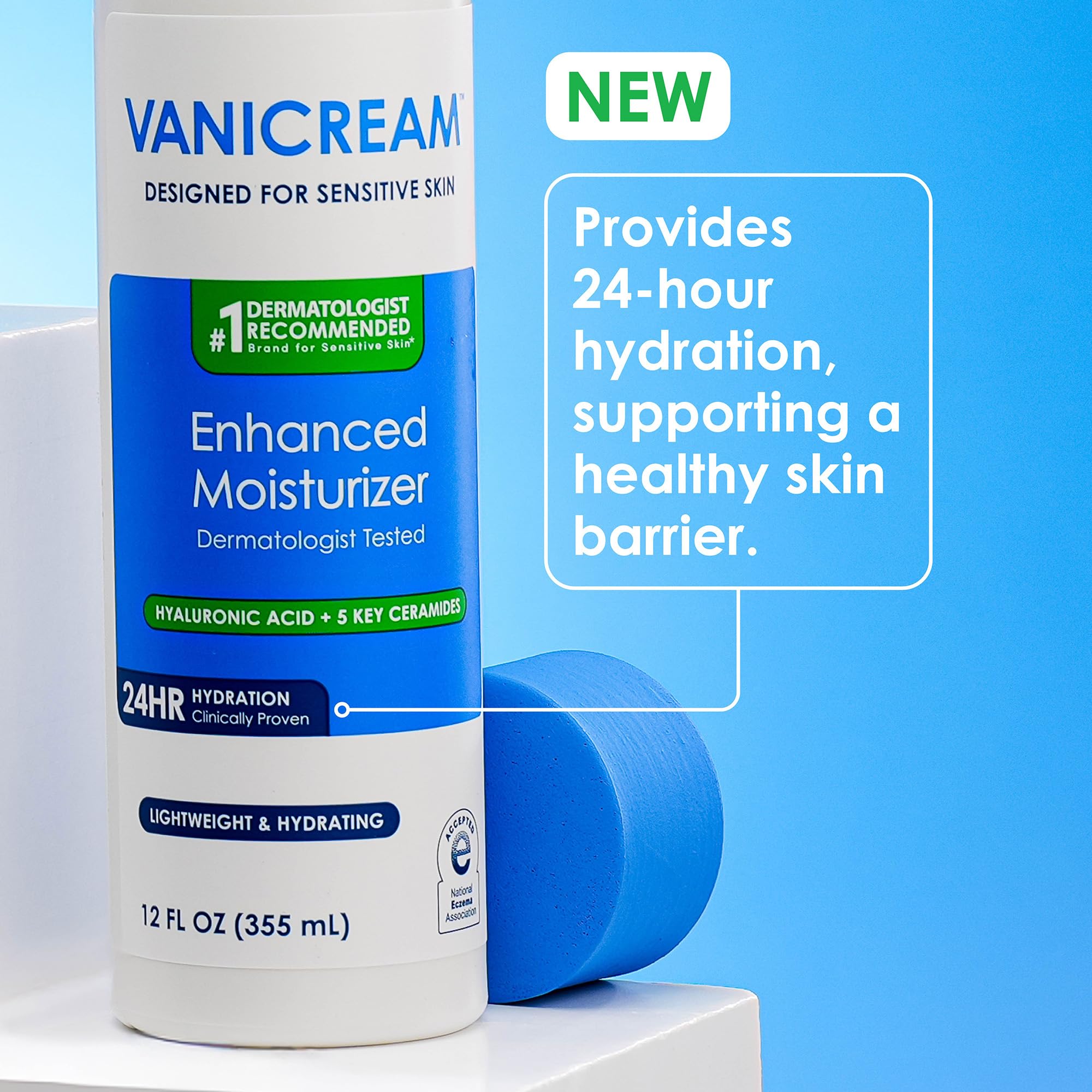 Vanicream Enhanced Moisturizer, 12 fl oz, Formulated without Common Irritants, Body Moisturizer, All-Day Hydration with Hyaluronic Acid