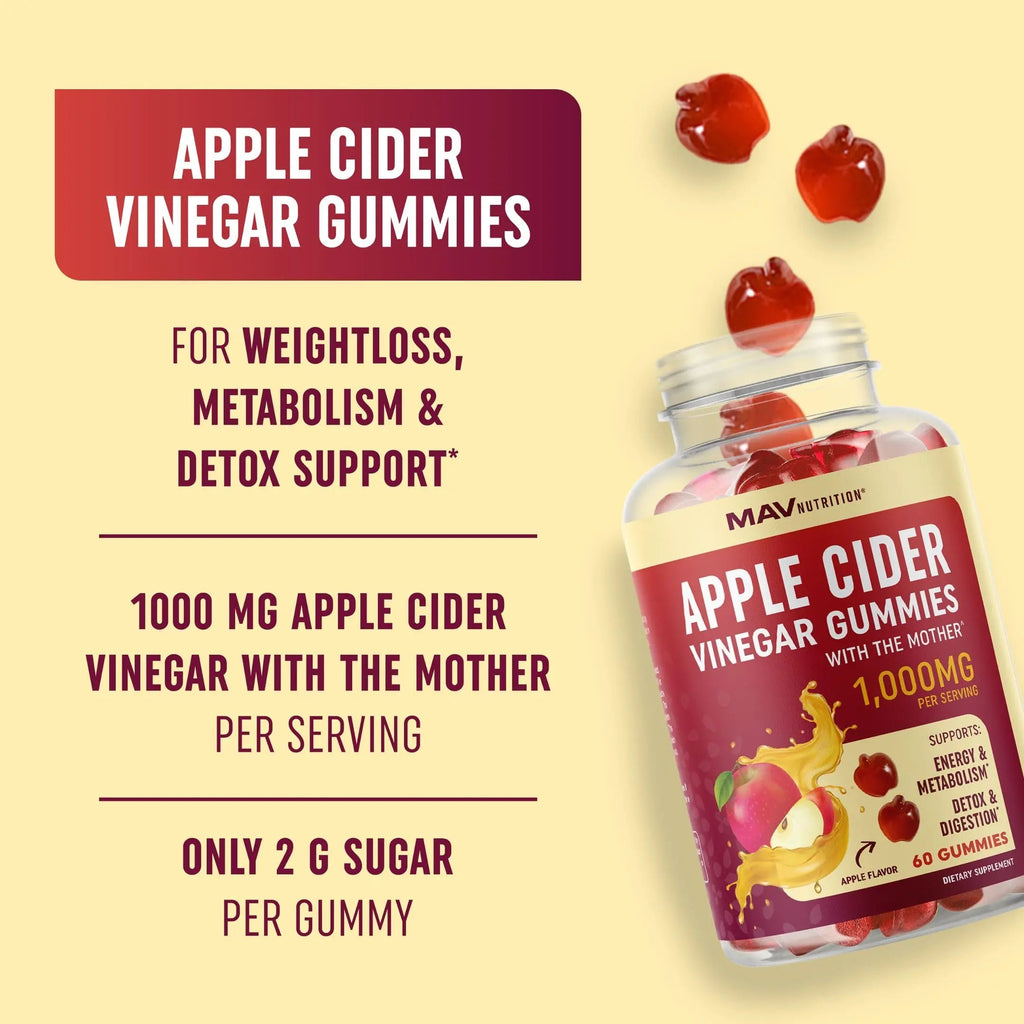 Organic Apple Cider Vinegar Gummies (60 Ct.) | Weight, Digestion, Detox, Immunity & Diet Support MAV NUTRITION Au supplements