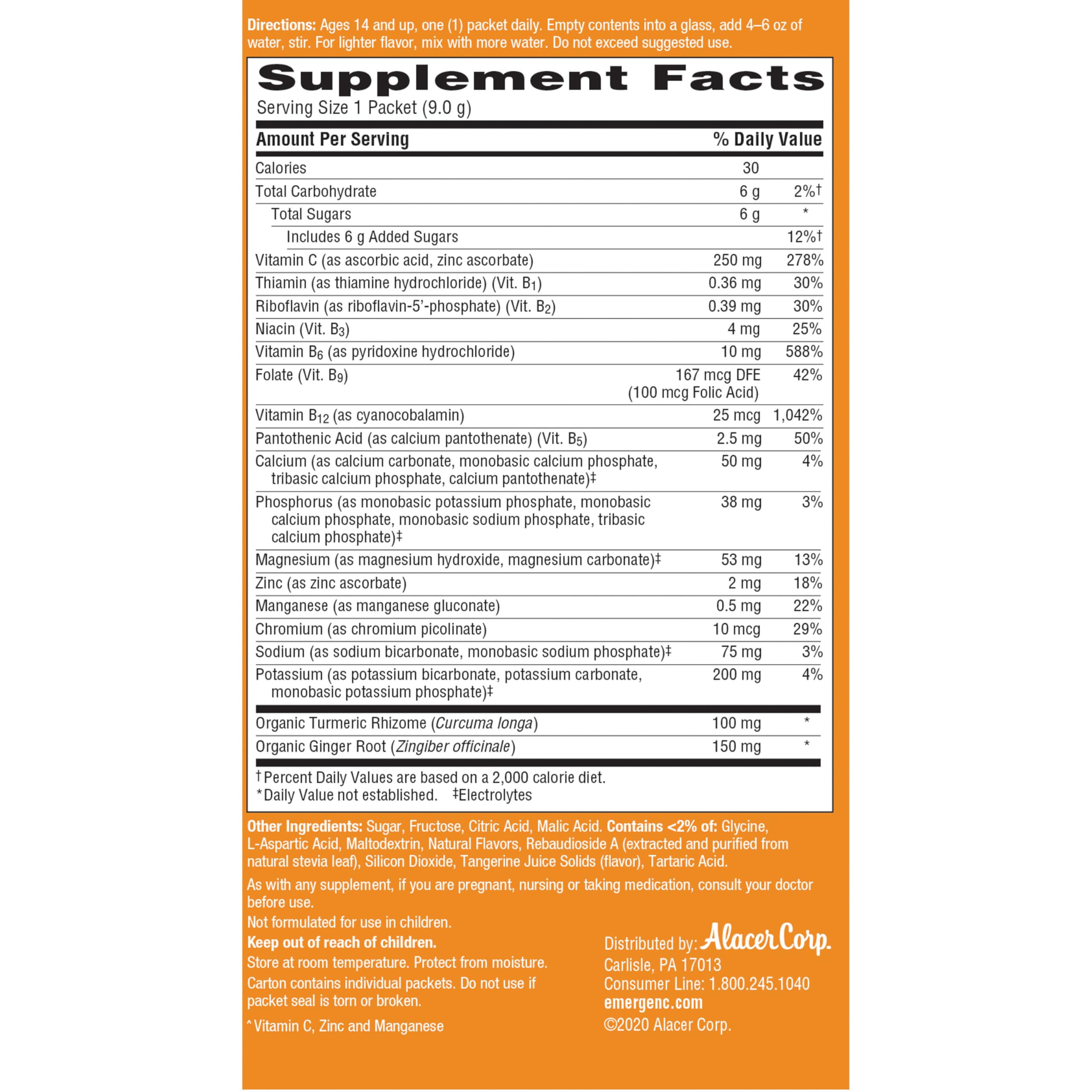 Emergen-C Citrus-Ginger Fizzy Drink Mix, Turmeric and Ginger, Immune Support, Natural Flavors