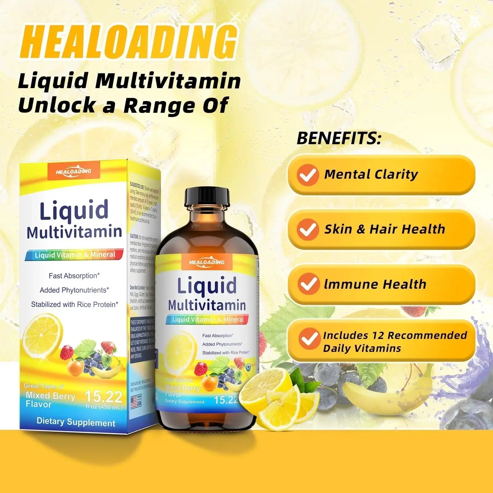 HEALOADING Nutritious Liquid Multivitamin for Women：Liquid Multi Vitamin with Amino Acids Zinc Selenium Mixed Fruit Flavor HEALOADING Au supplements