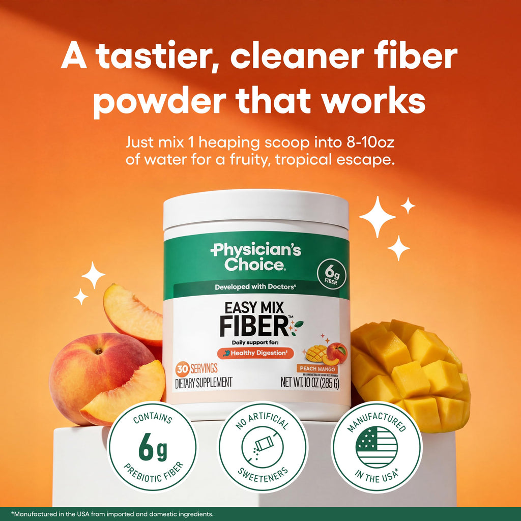 Physician's CHOICE Easy Mix Fiber for Digestive Health & Regularity - No Grit - Daily Prebiotic Soluble Fiber Powder Supplement