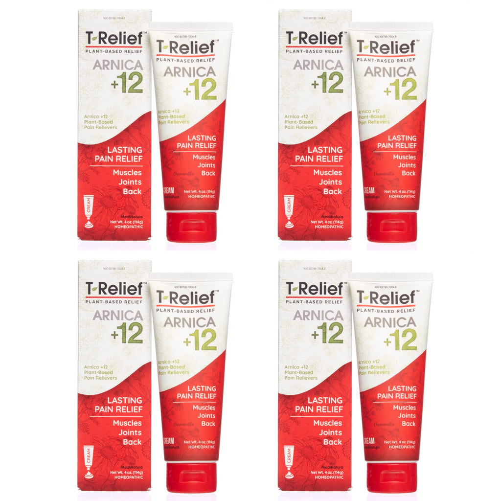T-Relief Arnica +12 Cream Natural Relieving Actives for Back Pain Joint Soreness Muscle Aches & Stiffness, Whole Body Fast Acting Relief for Women & Men - 4 oz (4 Pack) MediNatura Au supplements