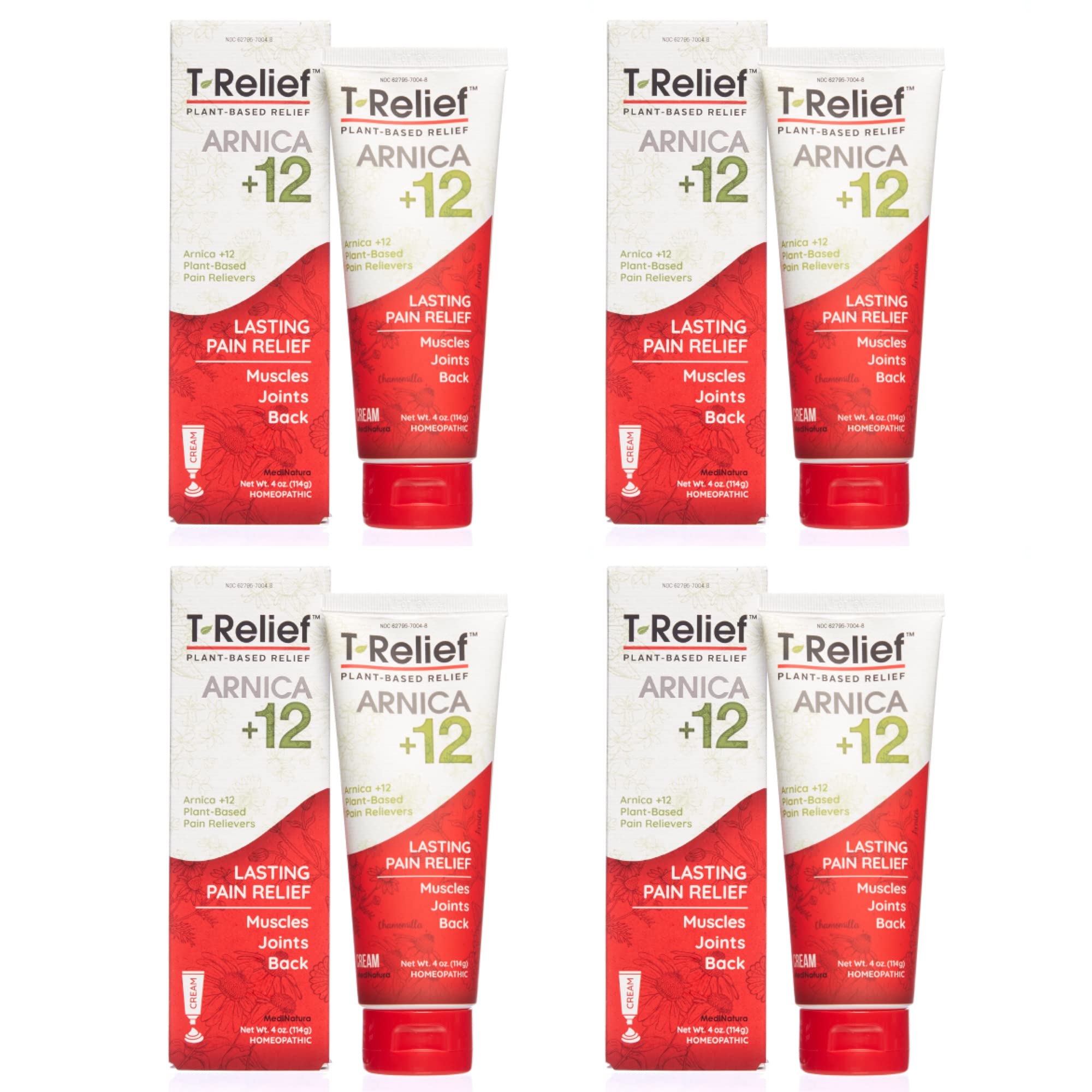 T-Relief Arnica +12 Cream Natural Relieving Actives for Back Pain Joint Soreness Muscle Aches & Stiffness, Whole Body Fast Acting Relief for Women & Men - 4 oz (4 Pack) MediNatura Au supplements