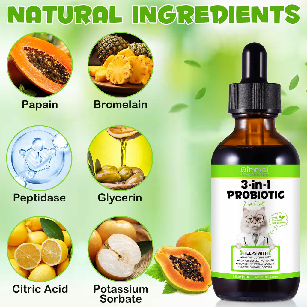 Liquid Cat Probiotic, Natural 3 in 1 Probiotic for Cats, Cat Digestive Support,Gut Health Support,Help with Diarrhea,Gas and Bloating, Cat Herbal Supplements- 60ml VOSIFSDIY Au supplements